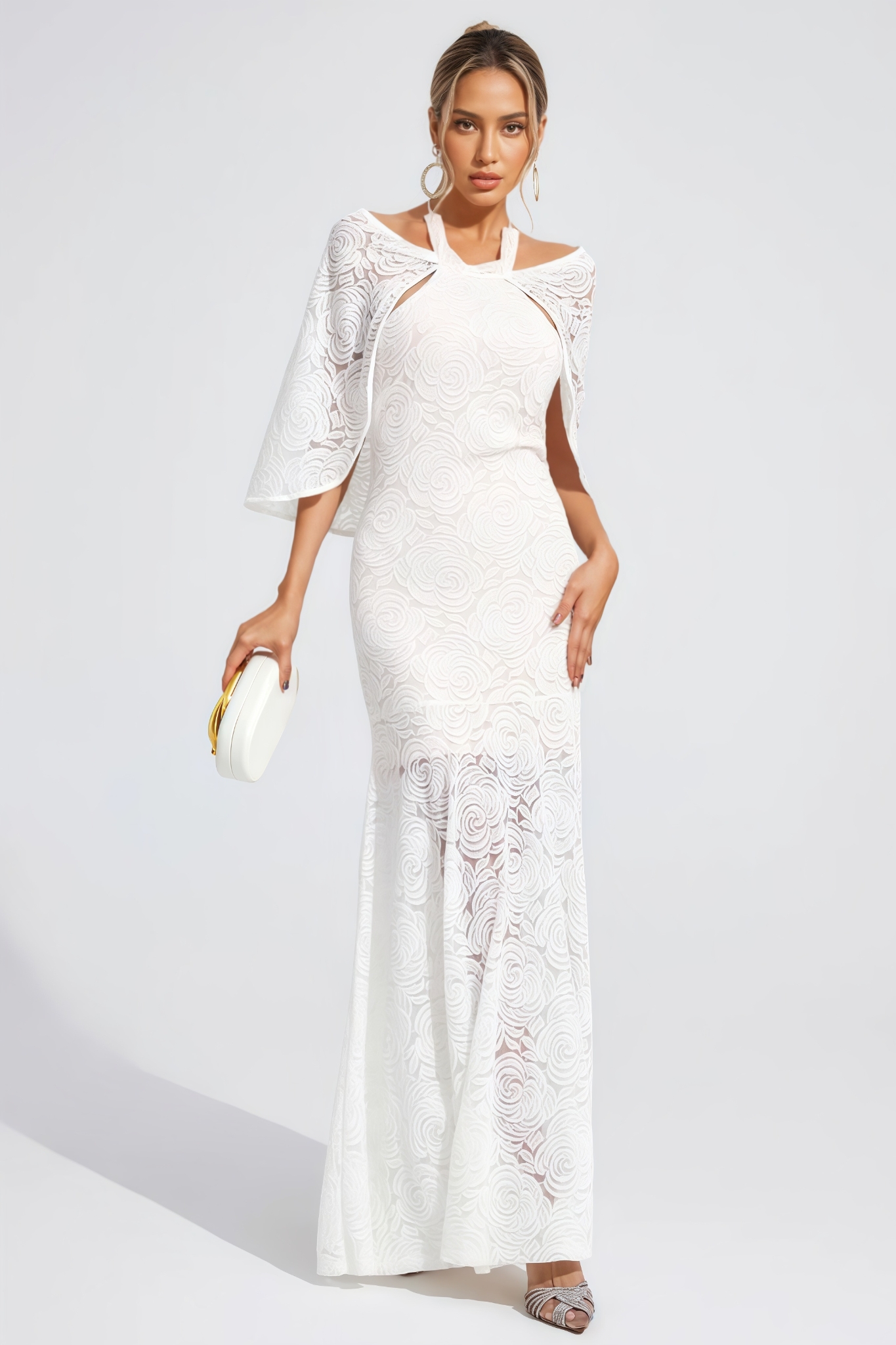 Wilyian White Embroidered Maxi Dress