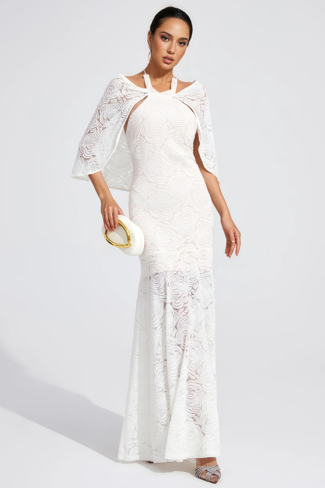Wilyian White Embroidered Maxi Dress