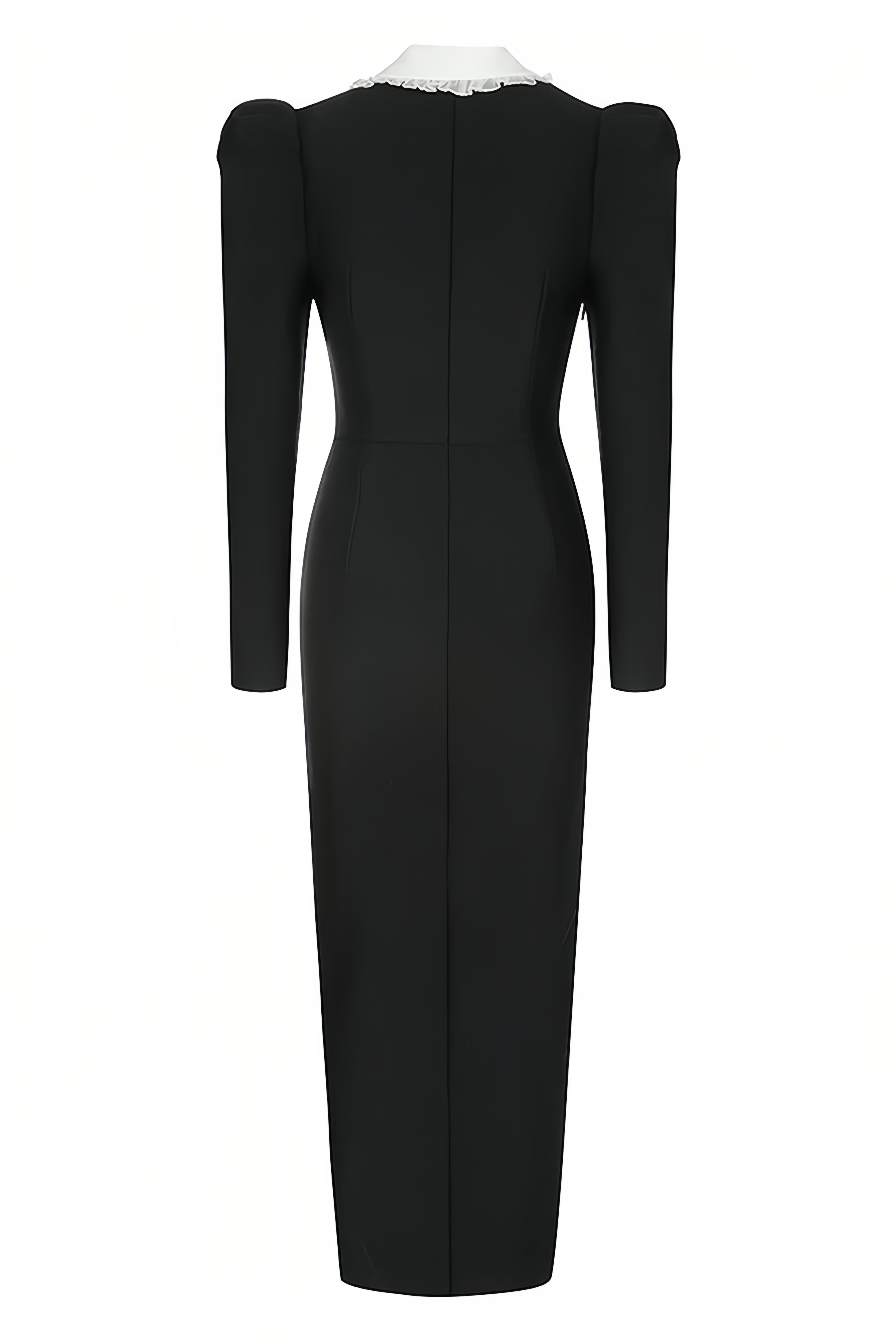 Vori Black Long Sleeve White Lapel Maxi Dress