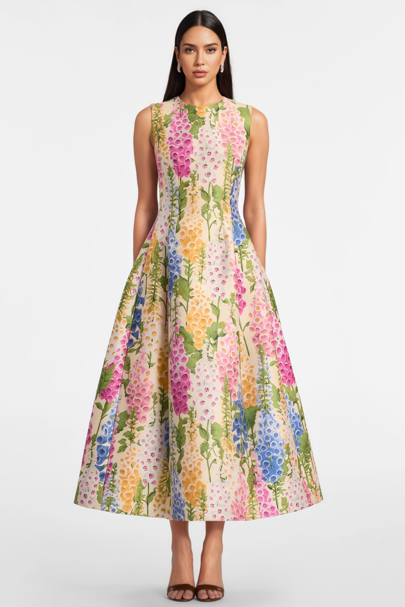 Chalnote Floral Print Sleeveless Maxi Dress
