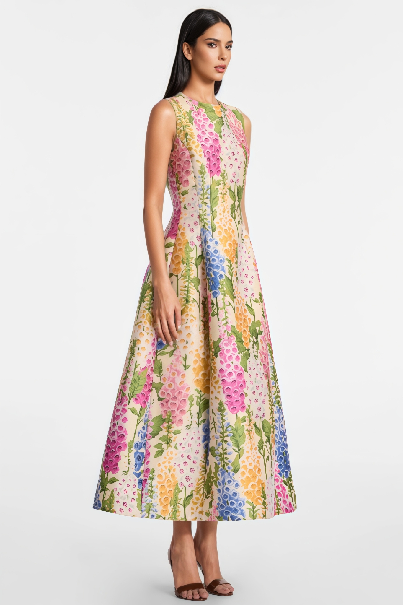Chalnote Floral Print Sleeveless Maxi Dress