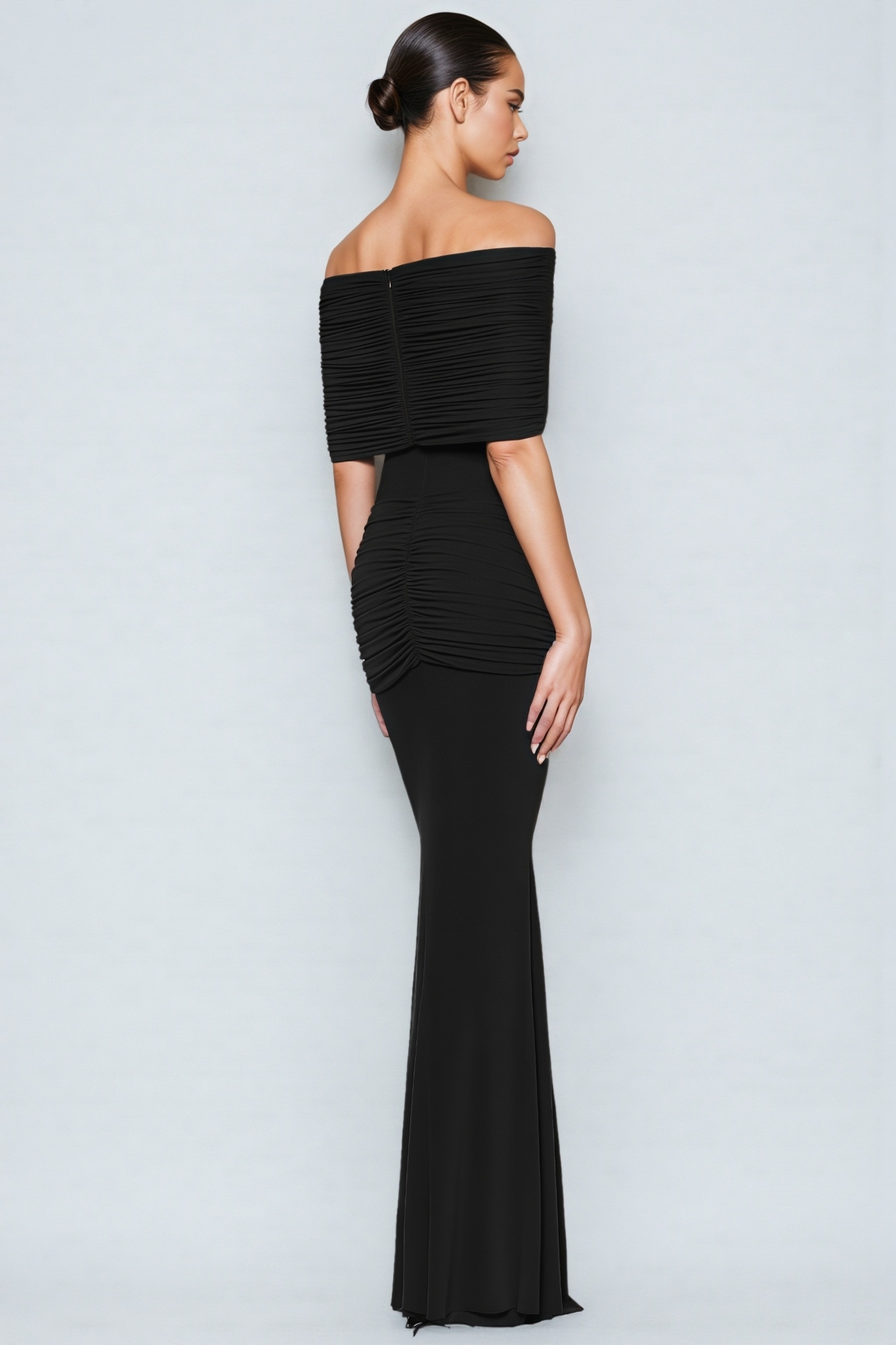 Svari Black Off The Shoulder Draped Maxi Dress