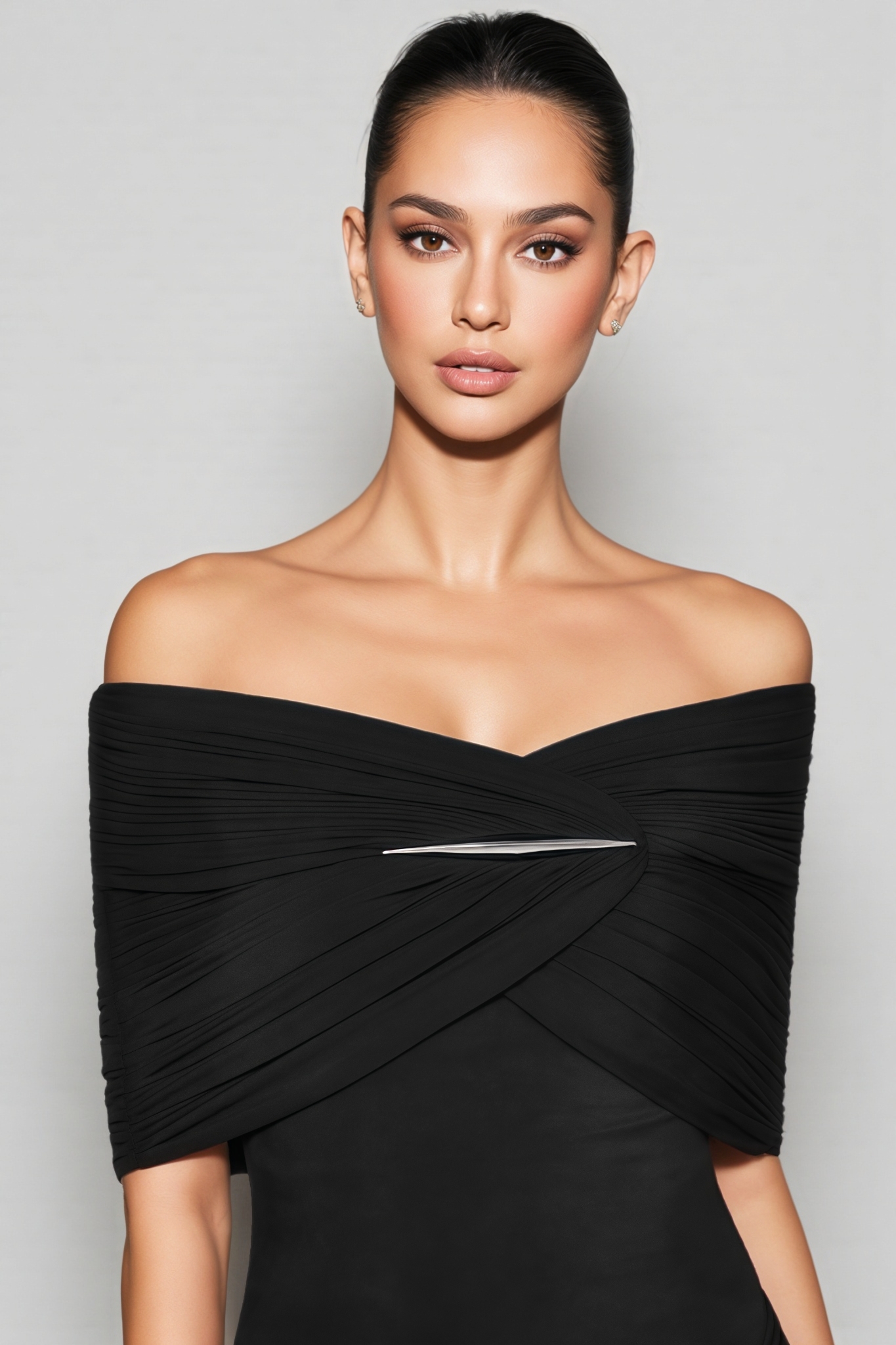 Svari Black Off The Shoulder Draped Maxi Dress