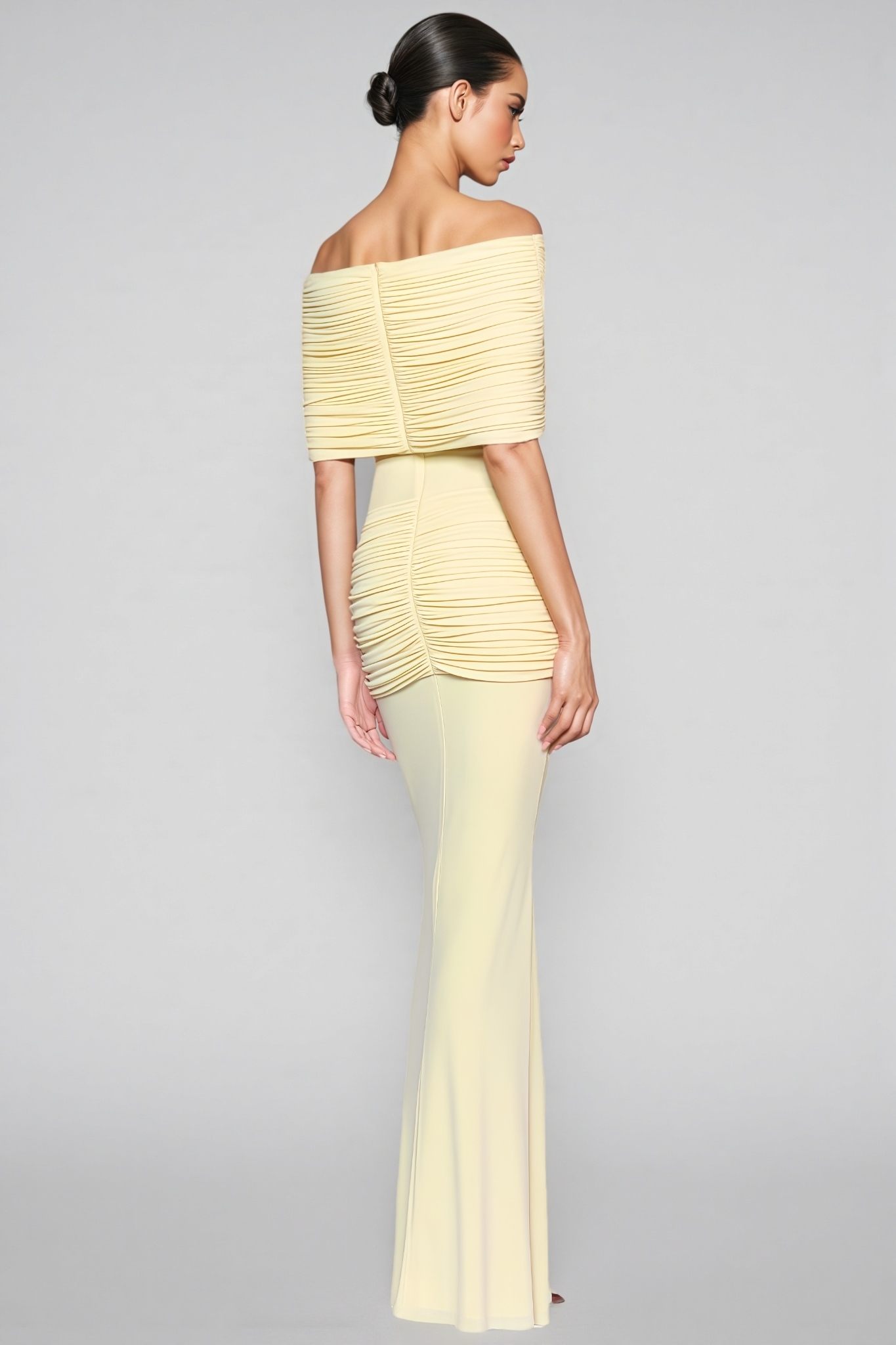 Hdynn Yellow Off The Shoulder Draped Maxi Dress