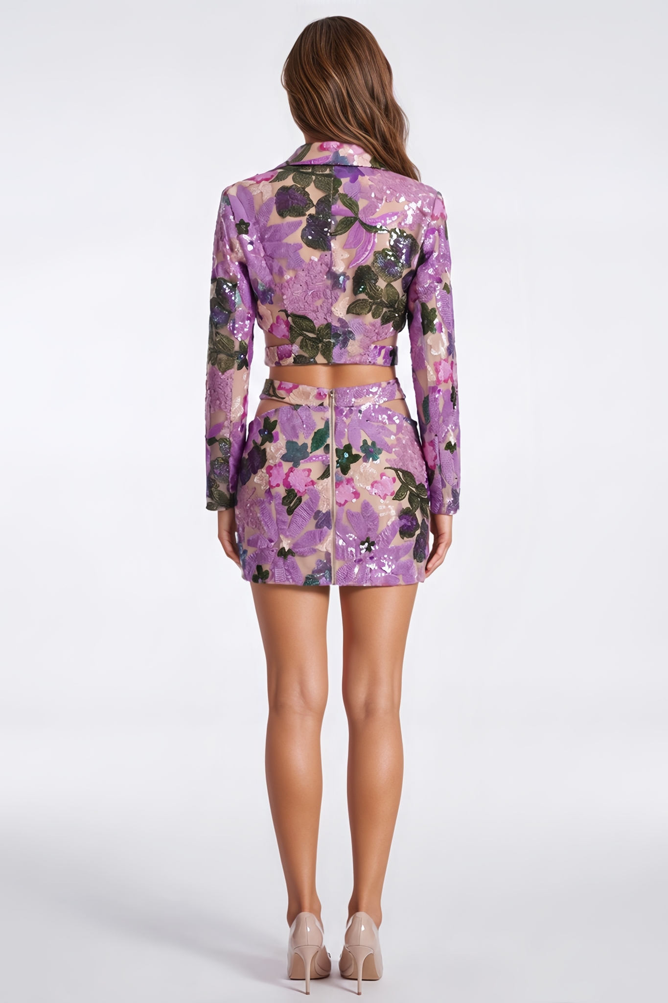 Isabella Purple Sequin Print Mini Dress Set