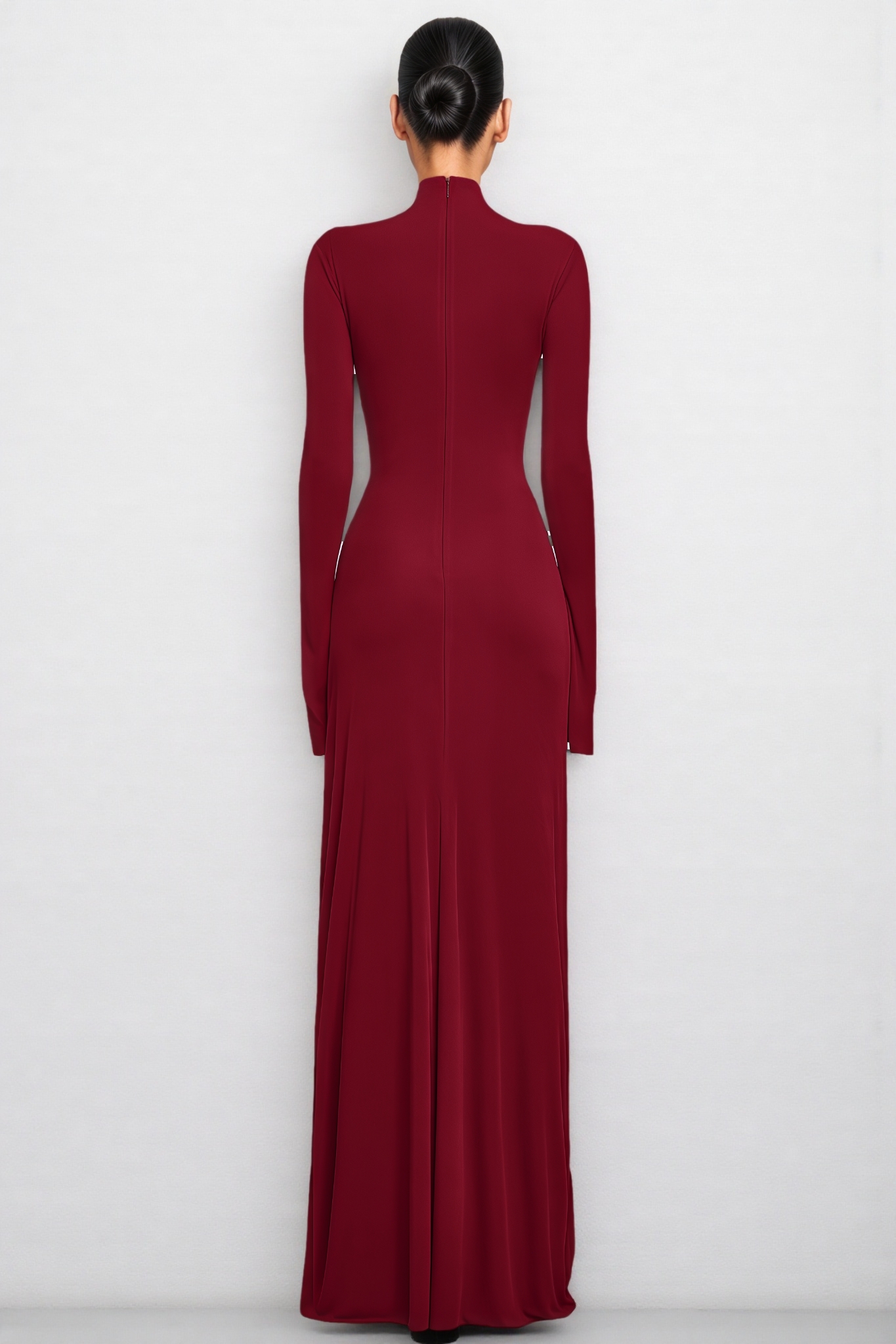 Zalenct Red Long Sleeve Ruffled Maxi Dress