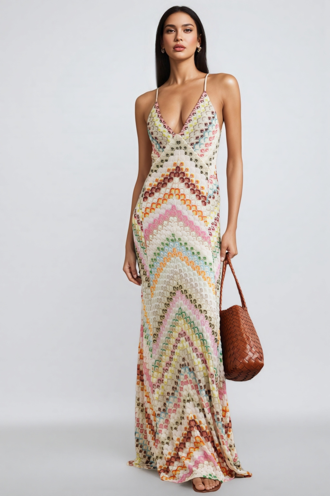 Haley Open-Back Crochet Knit Maxi Dress 