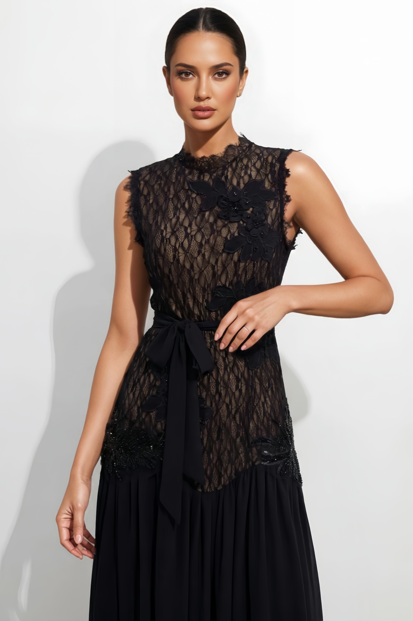 Zench Black Floral Lace Maxi Dress