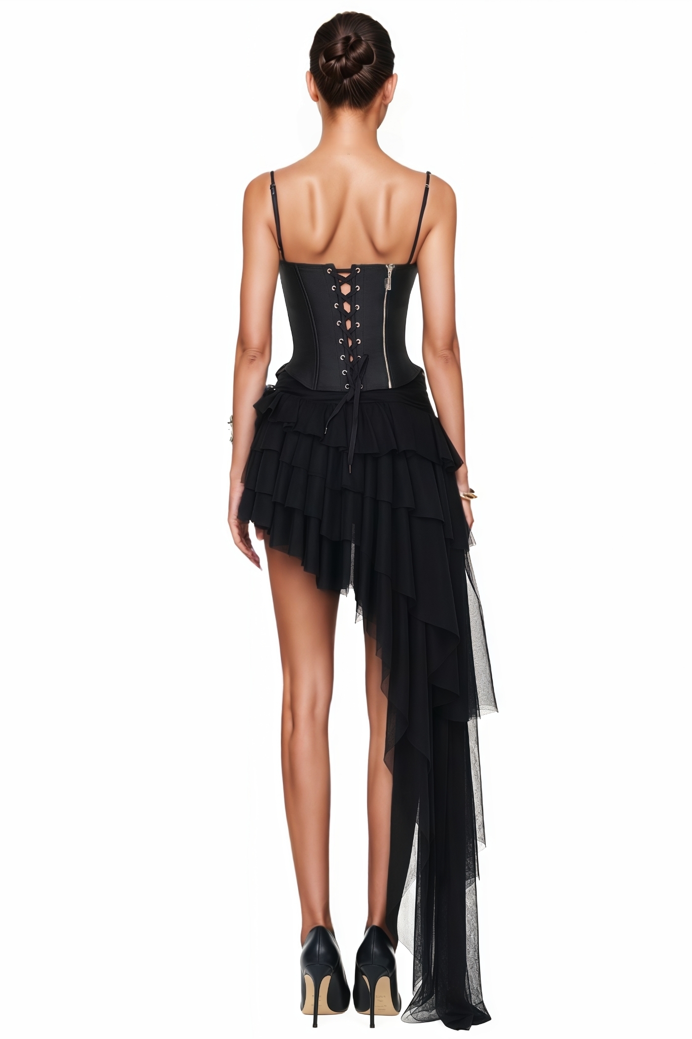 Gynra Black Halter Lace Mesh Maxi Dress Set