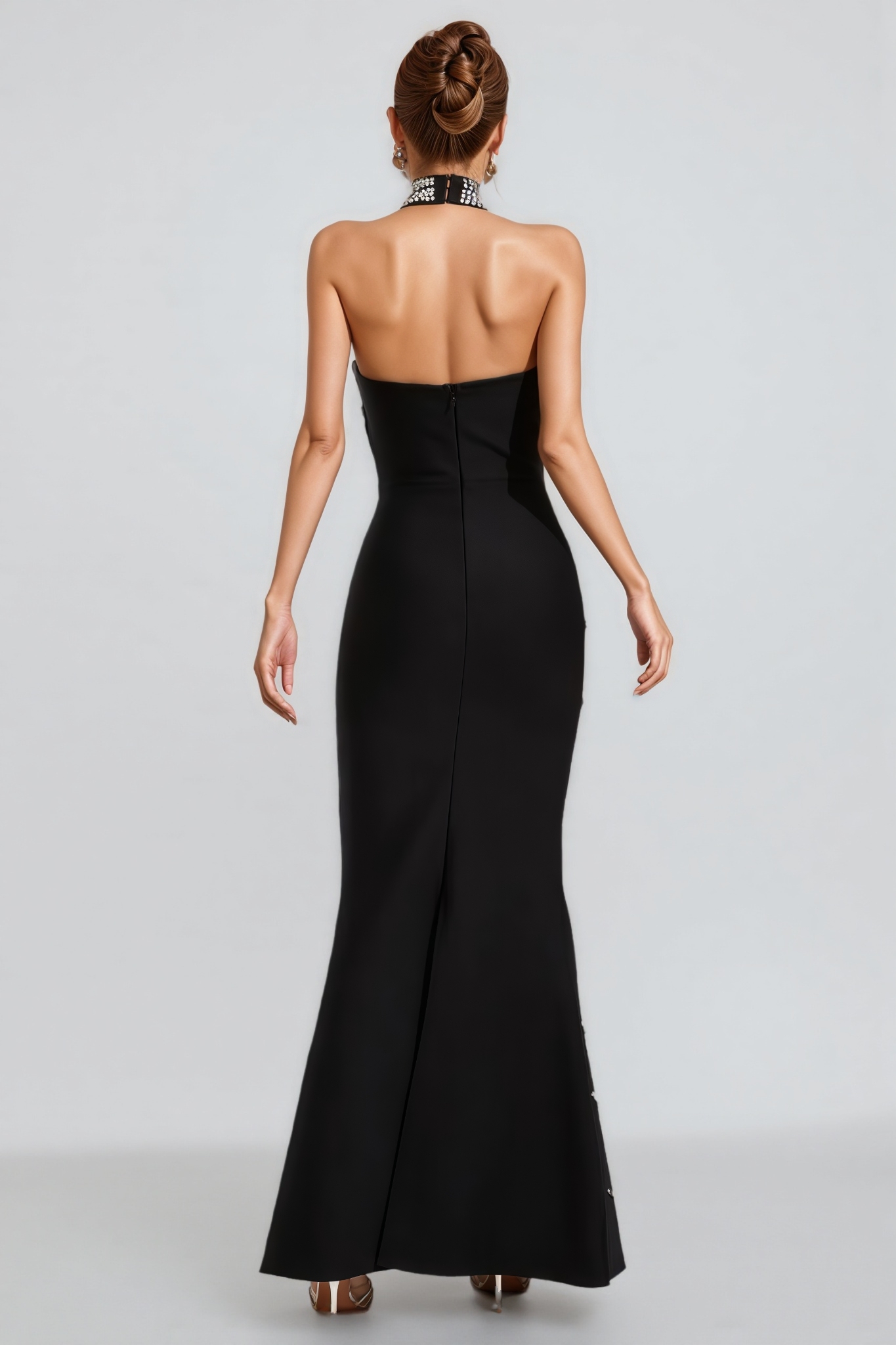 Adley Black Pearl Halter Bandage Maxi Dress