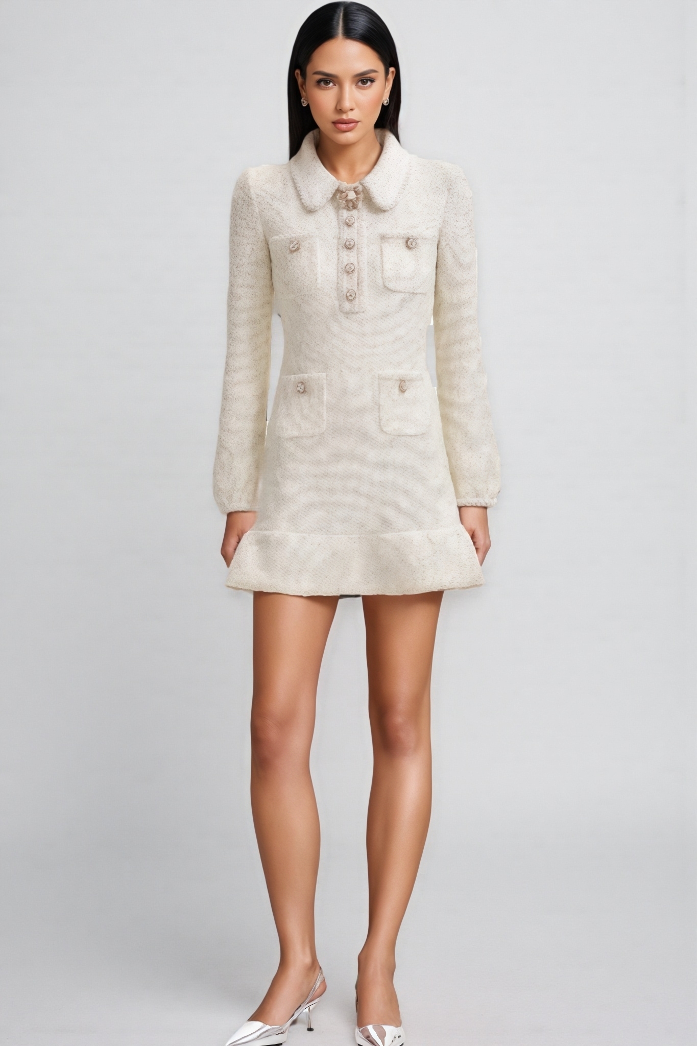 Agaton Sequined Knit Pearl Mini Dress