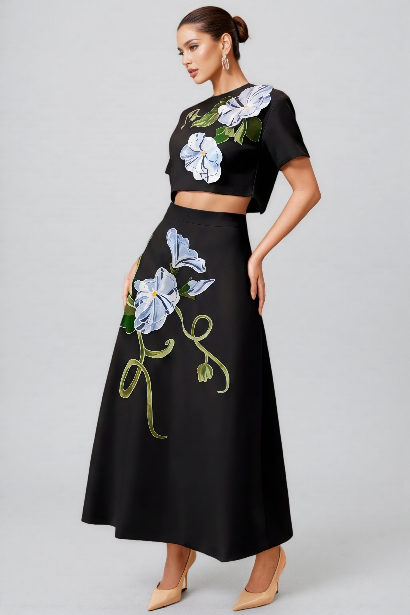 Minerva Black Embroidery Maxi Dress Set