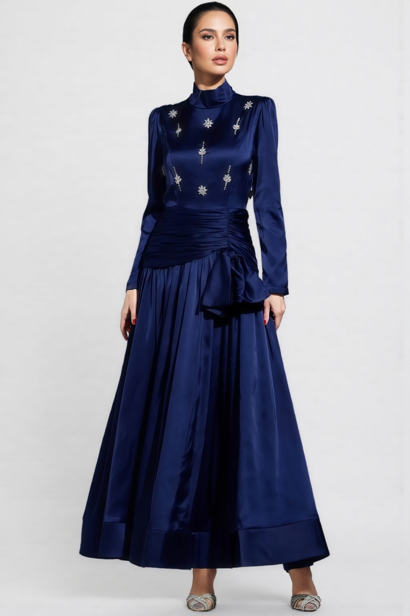 Buenx Blue Long Sleeve Diamond Maxi Dress