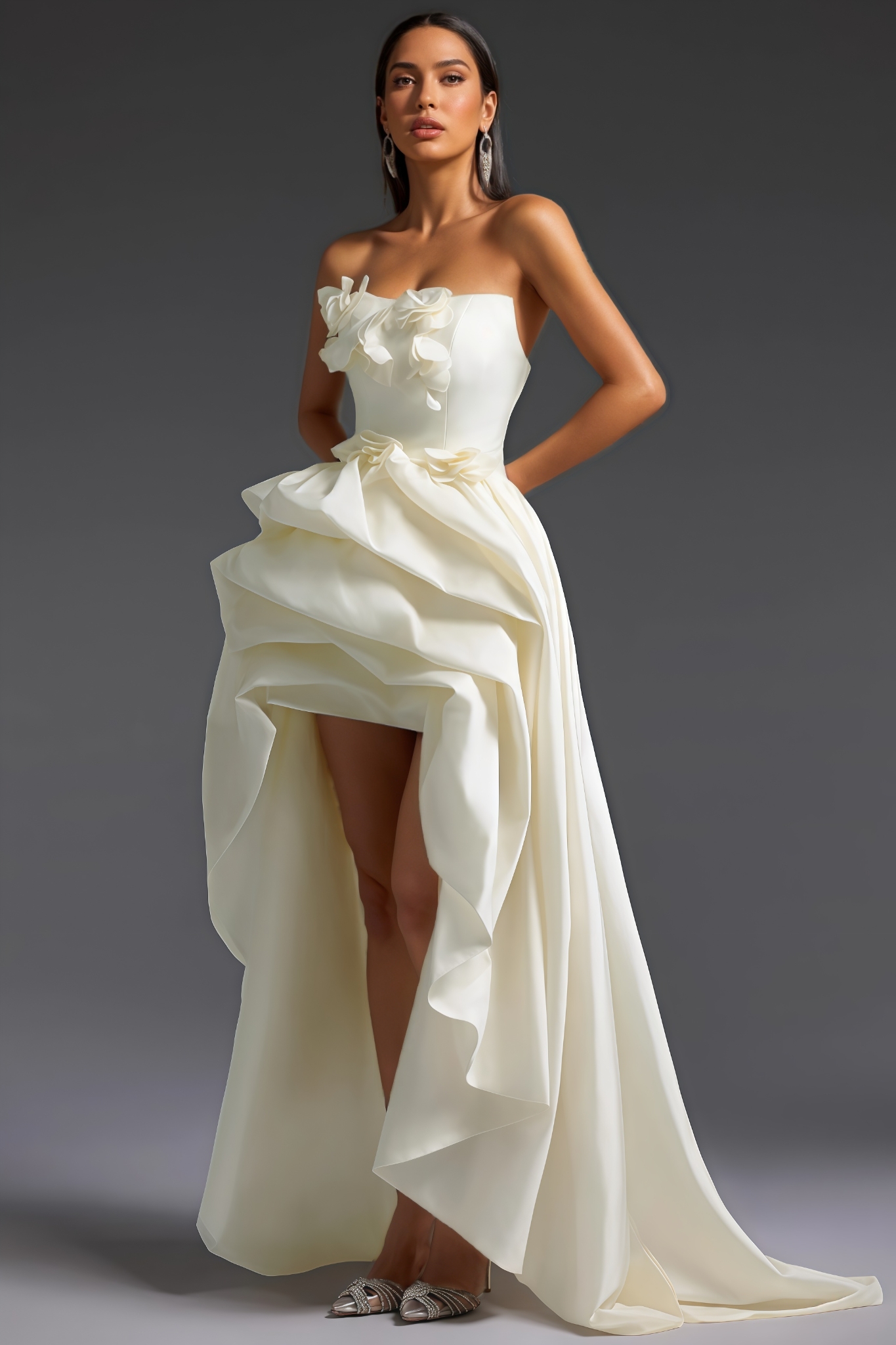 Easetn Sleeveless Flowers Trailing Maxi Dress