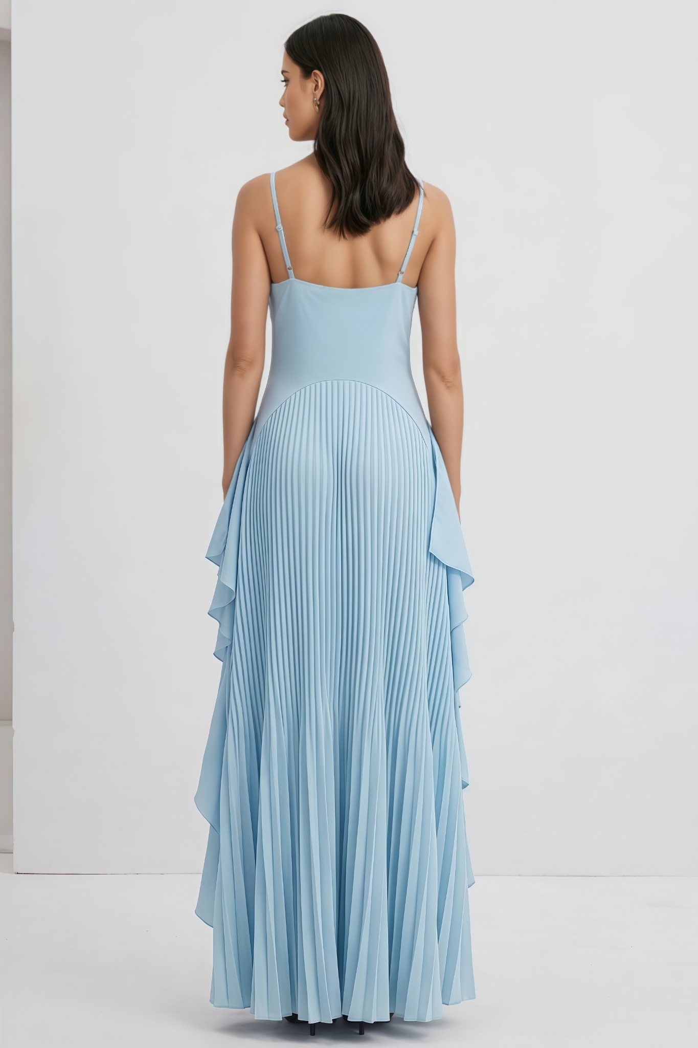 Lyrnik Sleeveless Pleated Ruffle Maxi Dress