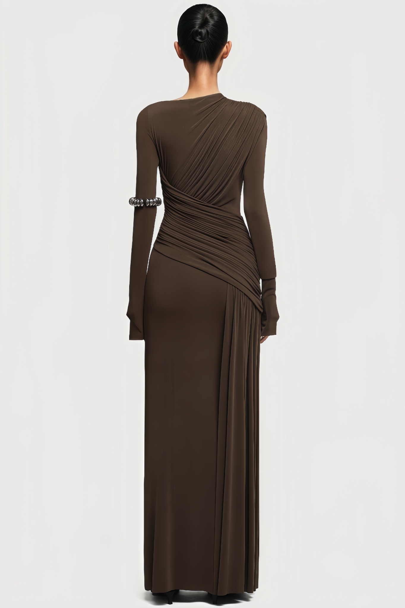 Fionnlagh Brown Long Sleeve Pleated Maxi Dress