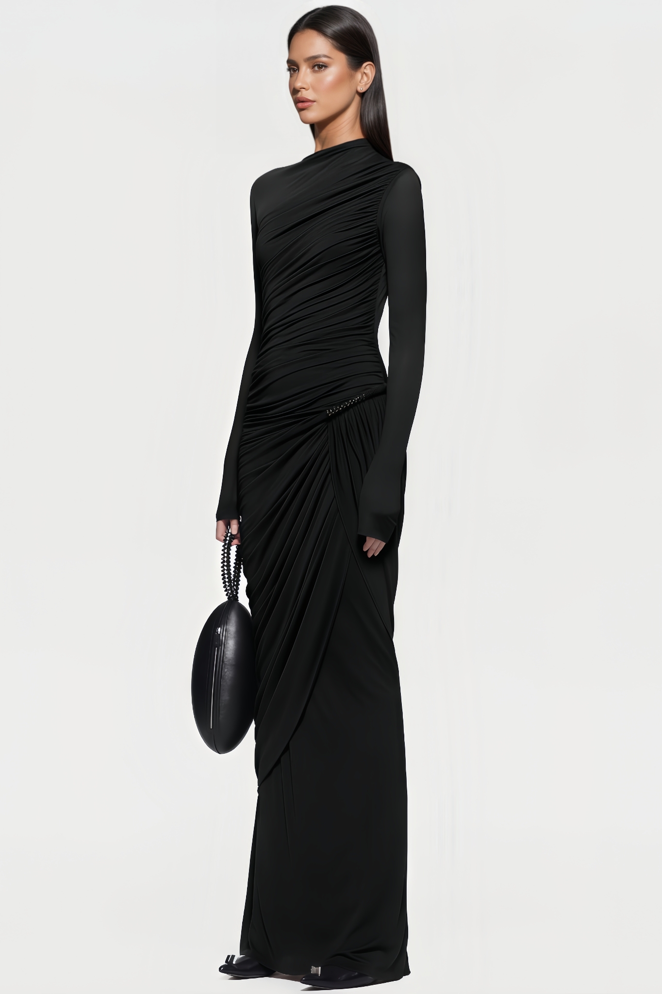 Baelena Black Pleated Maxi Dress