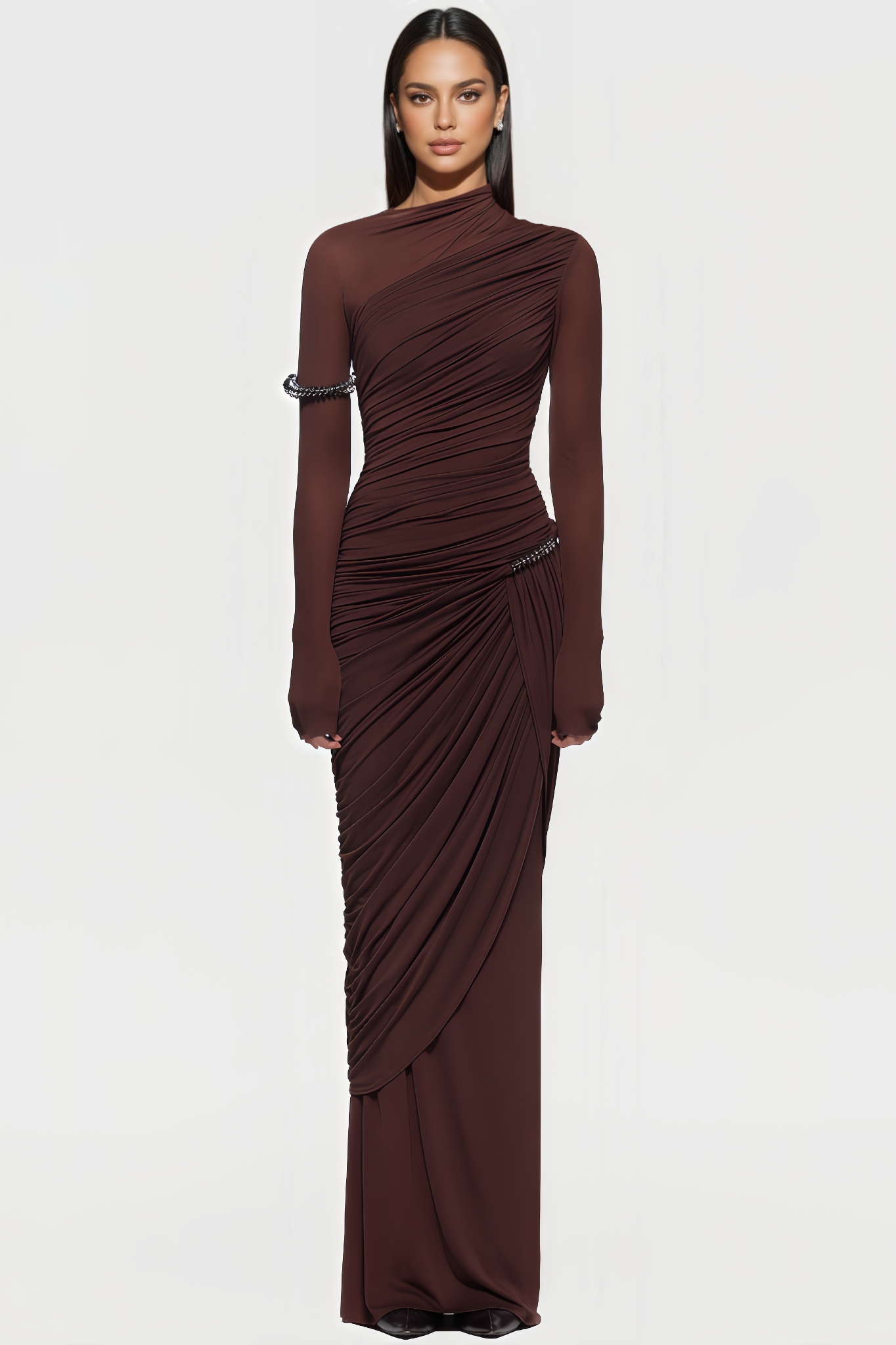 Adwinlp Brown Pleated Maxi Dress