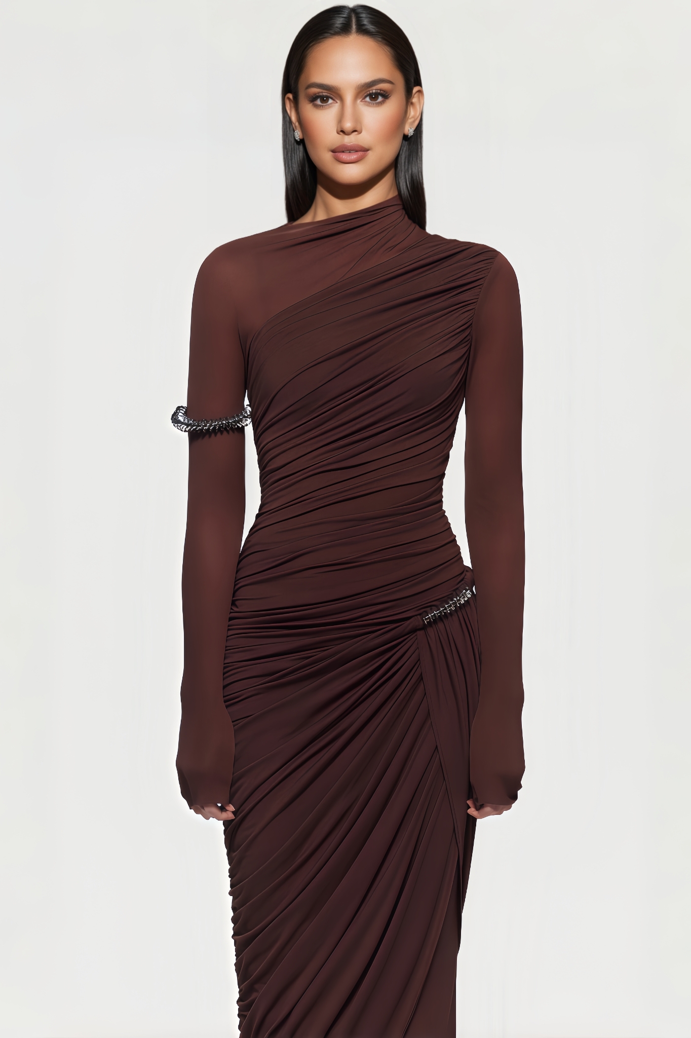 Adwinlp Brown Pleated Maxi Dress