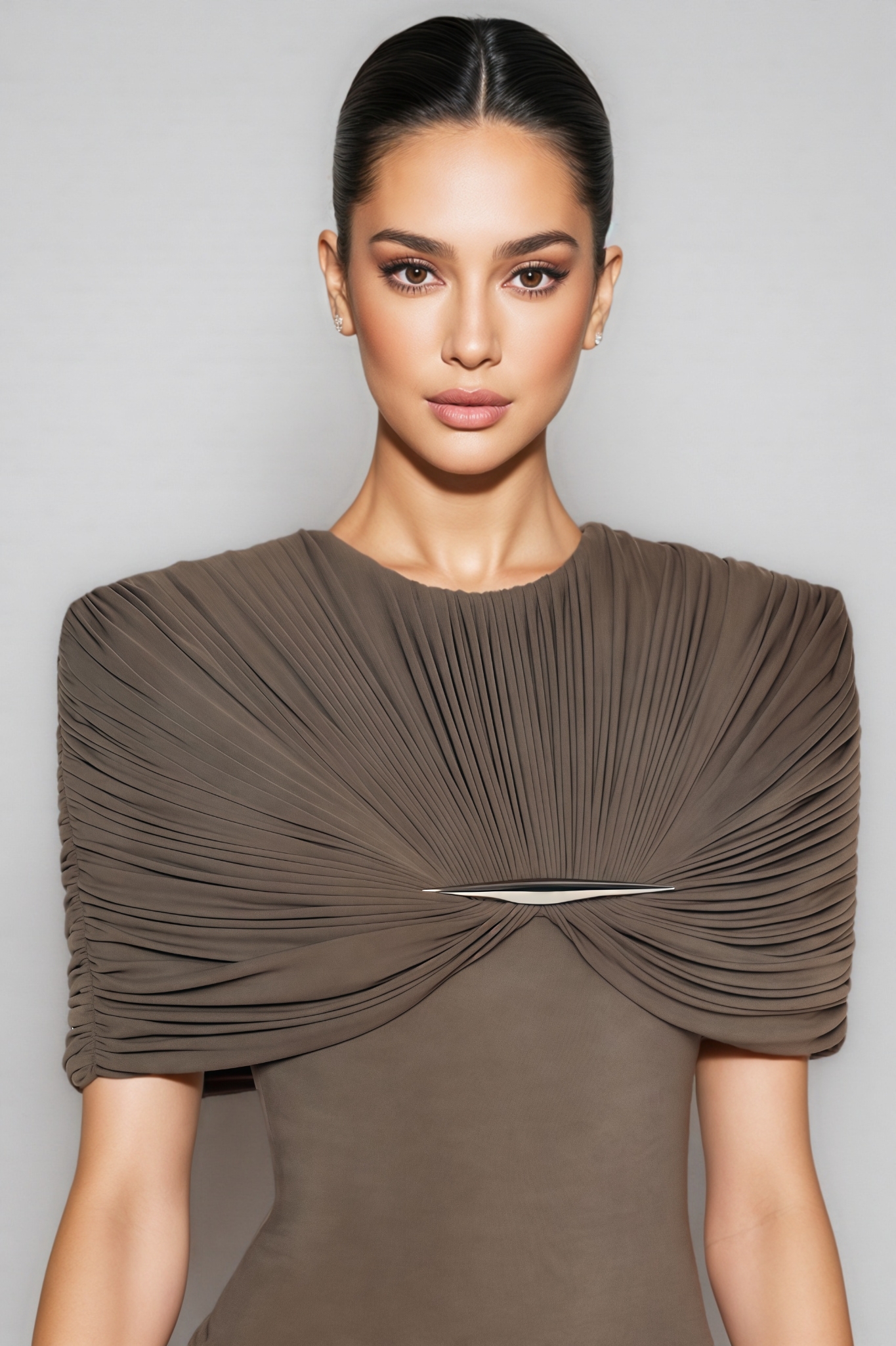 Qlora Green Short Sleeve Draped Mini Dress