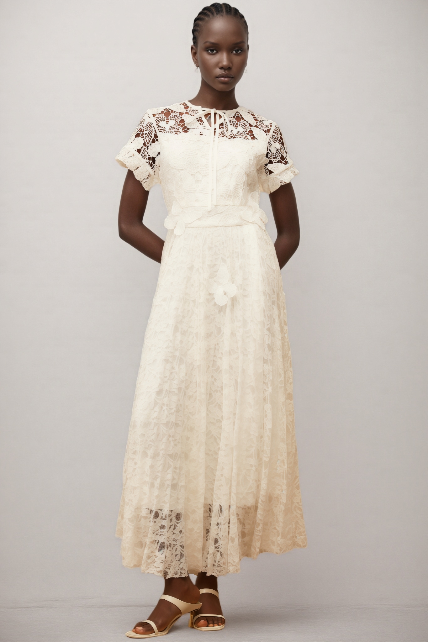 Lianas White Butterfly Applique Lace Maxi Dress