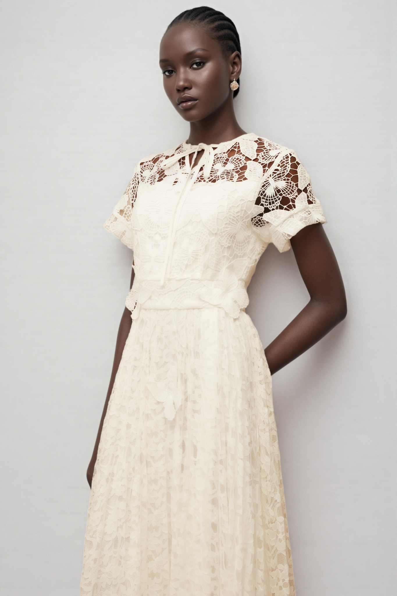 Lianas White Butterfly Applique Lace Maxi Dress