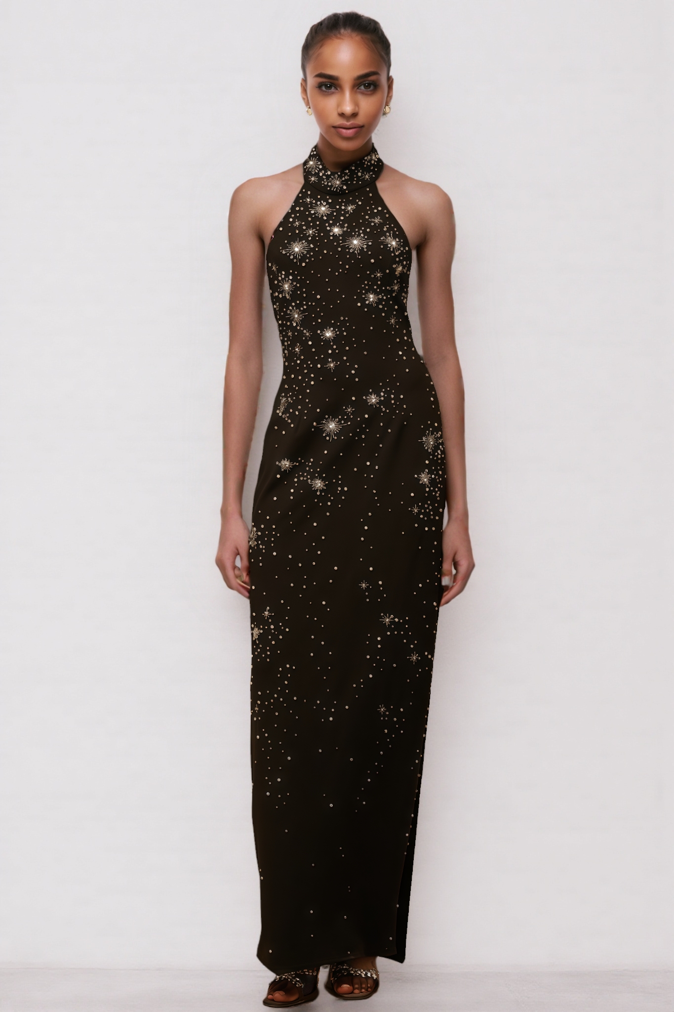 Miley Black Embellished Skinny Cut Maxi Dress