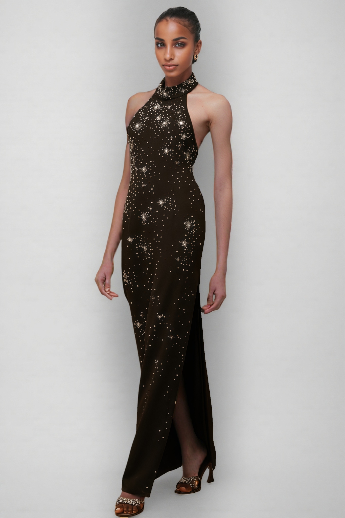 Miley Black Embellished Skinny Cut Maxi Dress