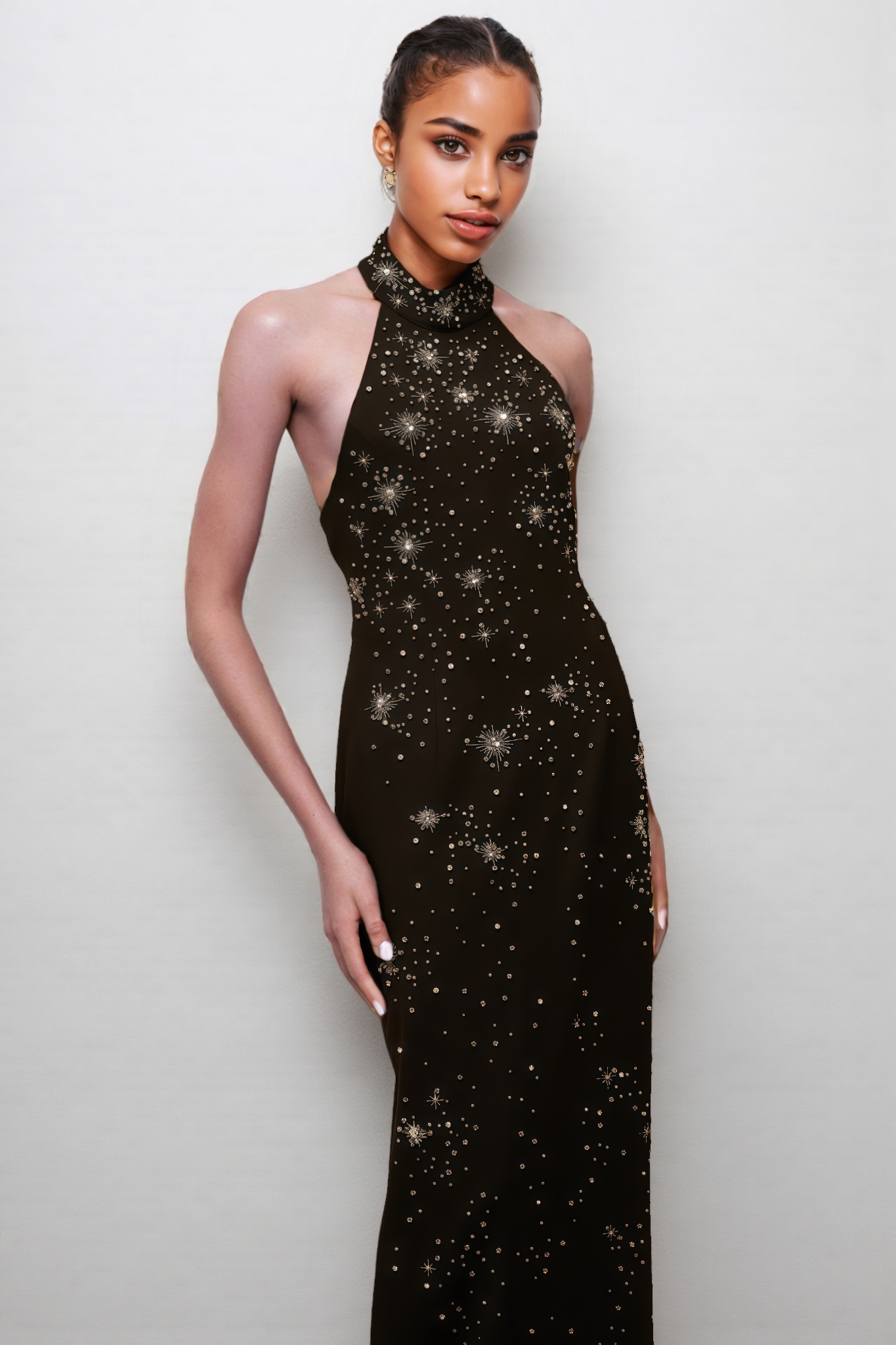 Miley Black Embellished Skinny Cut Maxi Dress