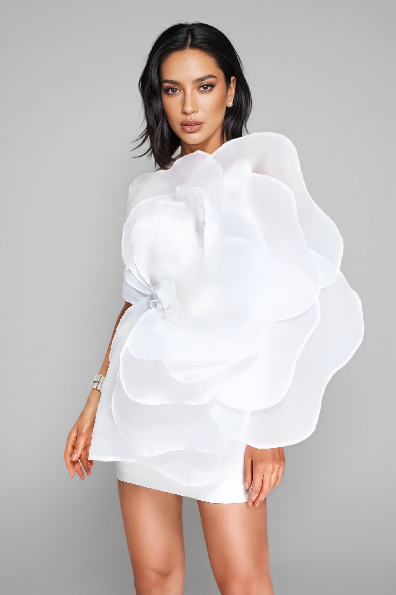 Opal Mesh Flower Mini Tube Dress-White