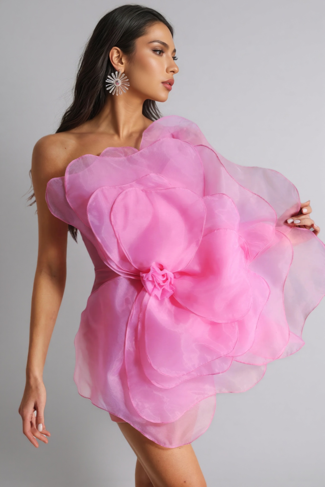 Liana Mesh Flower Mini Tube Dress-Pink