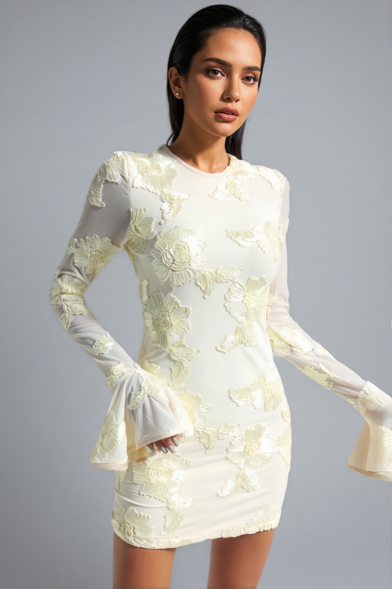 Xita Backless Flared Sleeve Hip Mini Dress