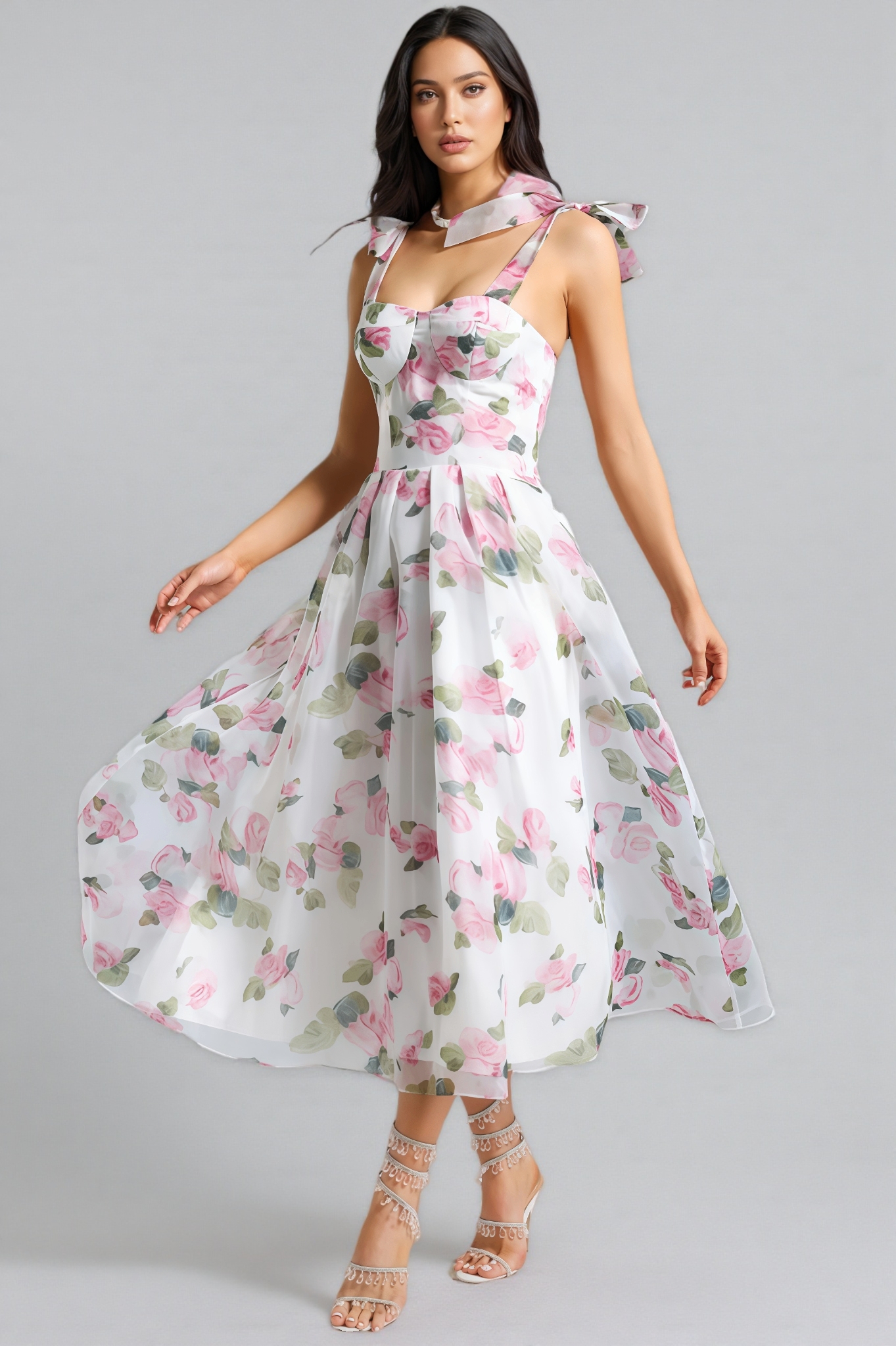 Lyric Printed Strap Midi Dress