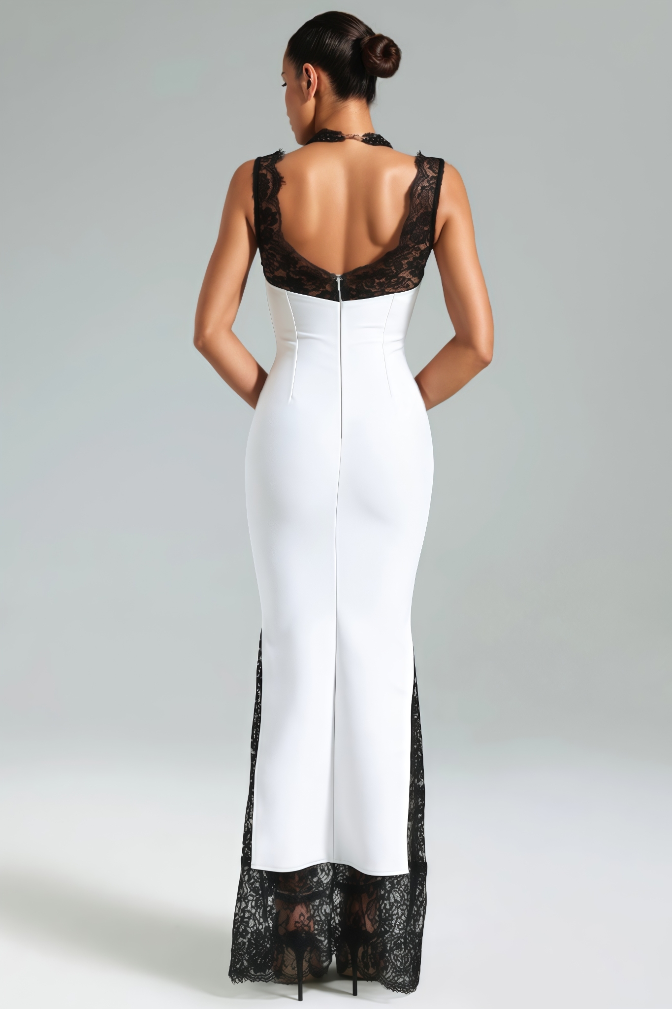 Lydia White Lace Deep V Maxi Dress