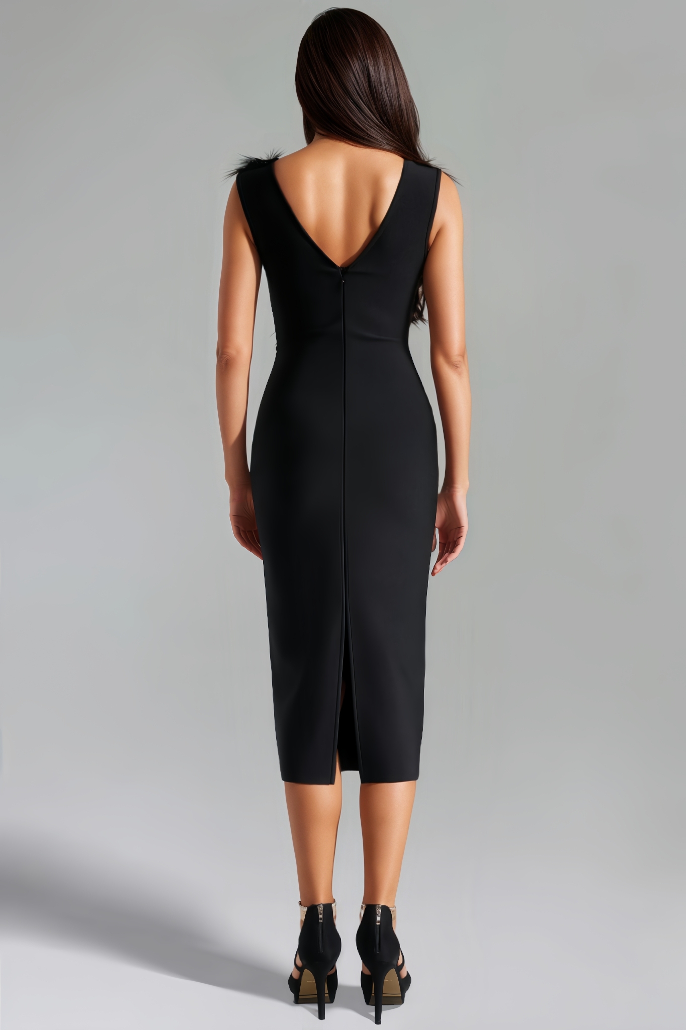 Carter Feather V Neck Bandage Midi Dress