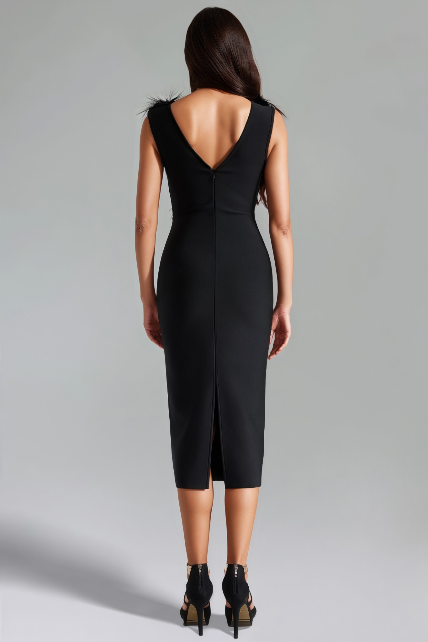 Feather V Neck Bandage Midi Dress