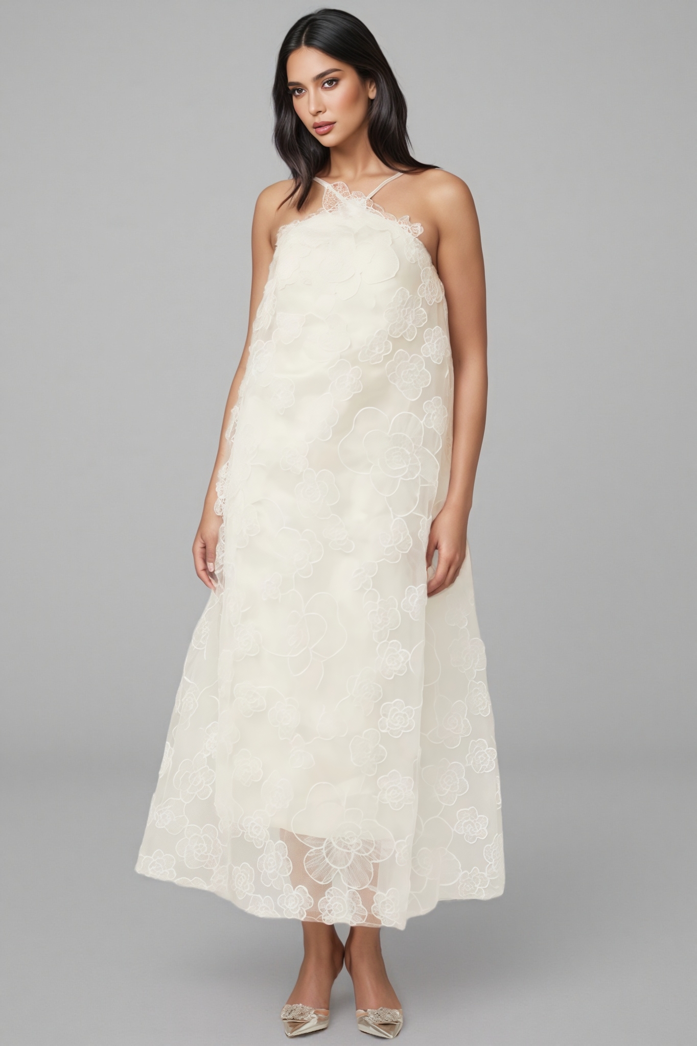 Eamon Neckless Backless Mesh Midi Dress