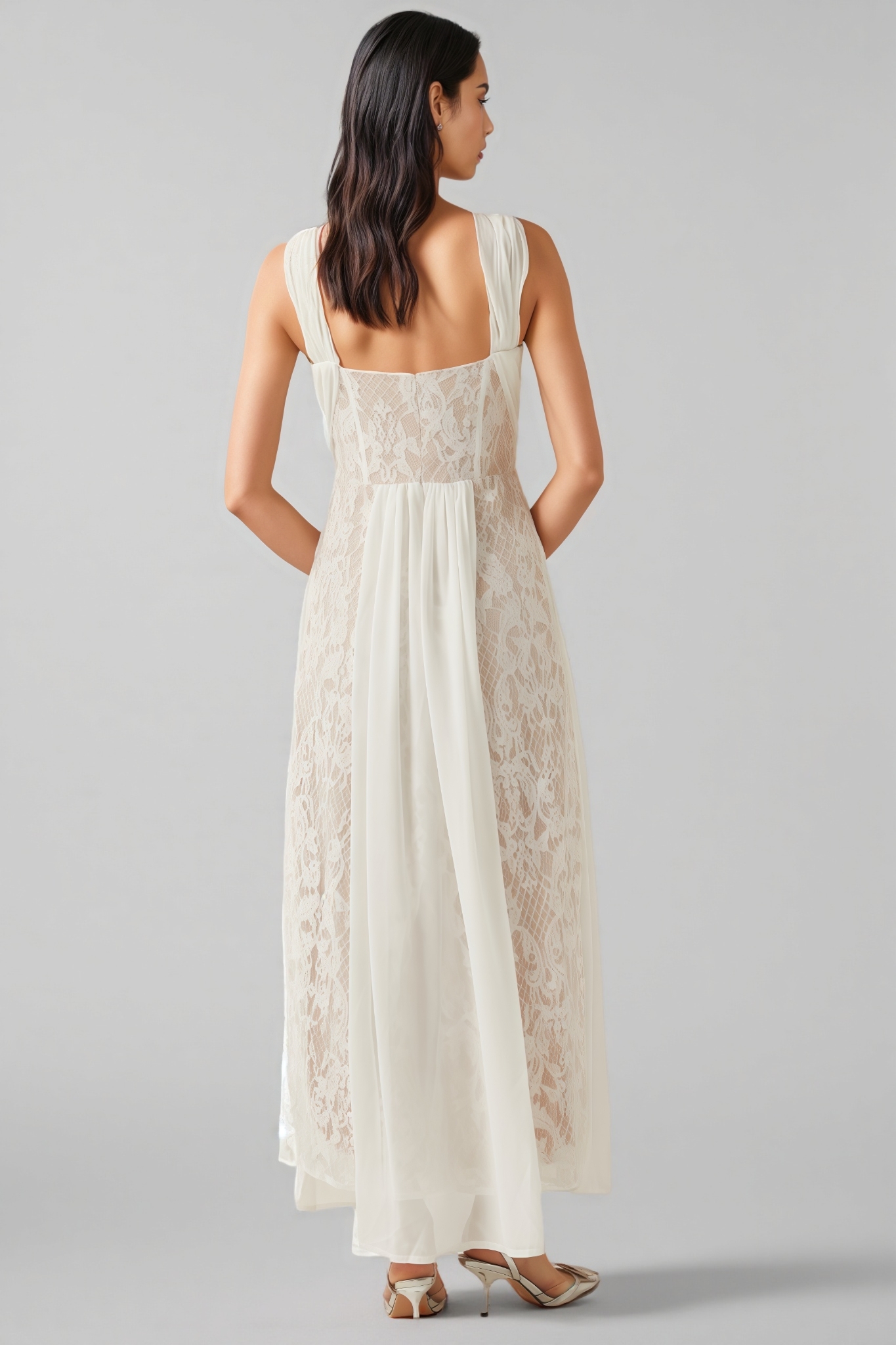 Layana White Lace Pleated Maxi Dress
