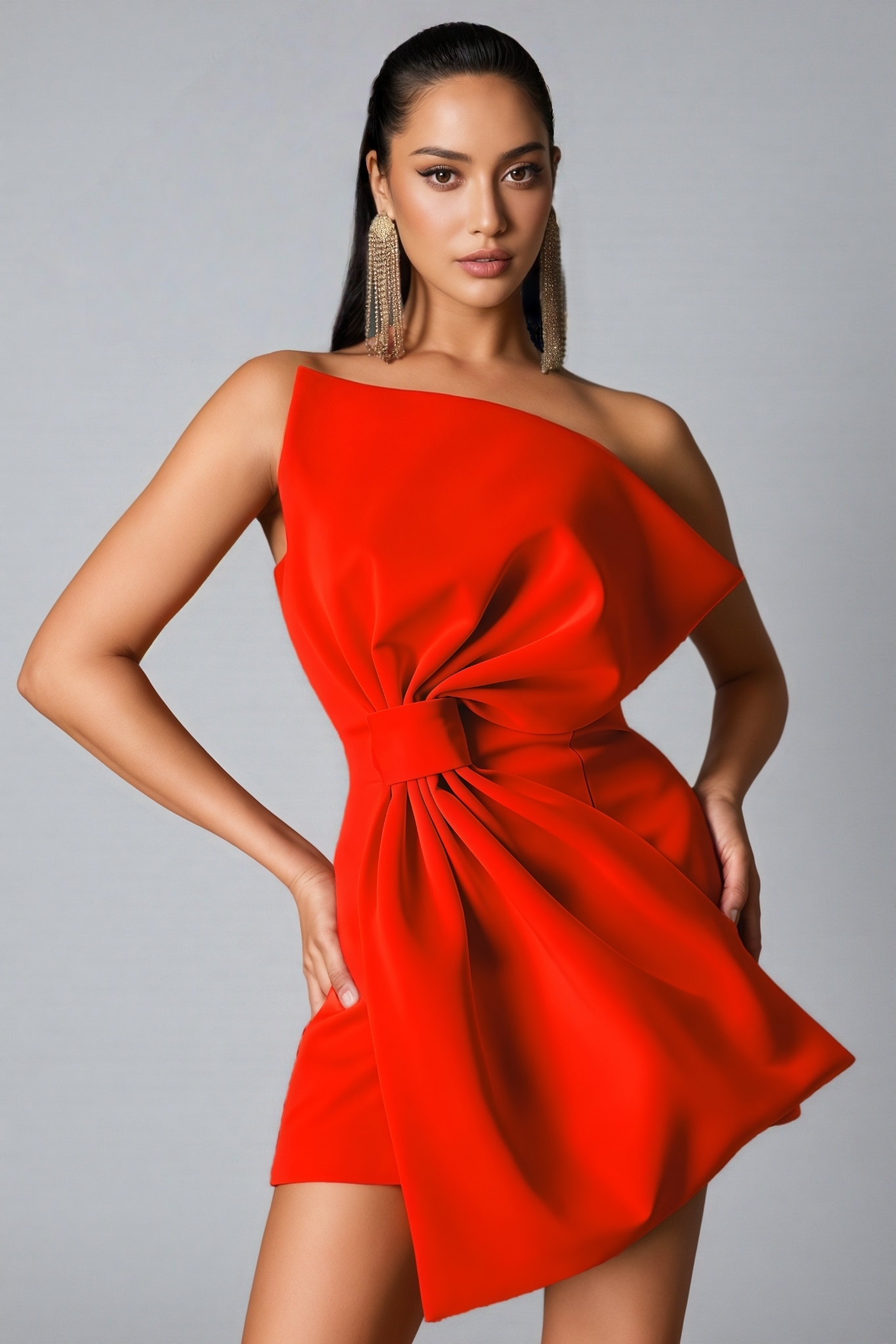 Starsha Bowknot Strapless Red Mini Dress