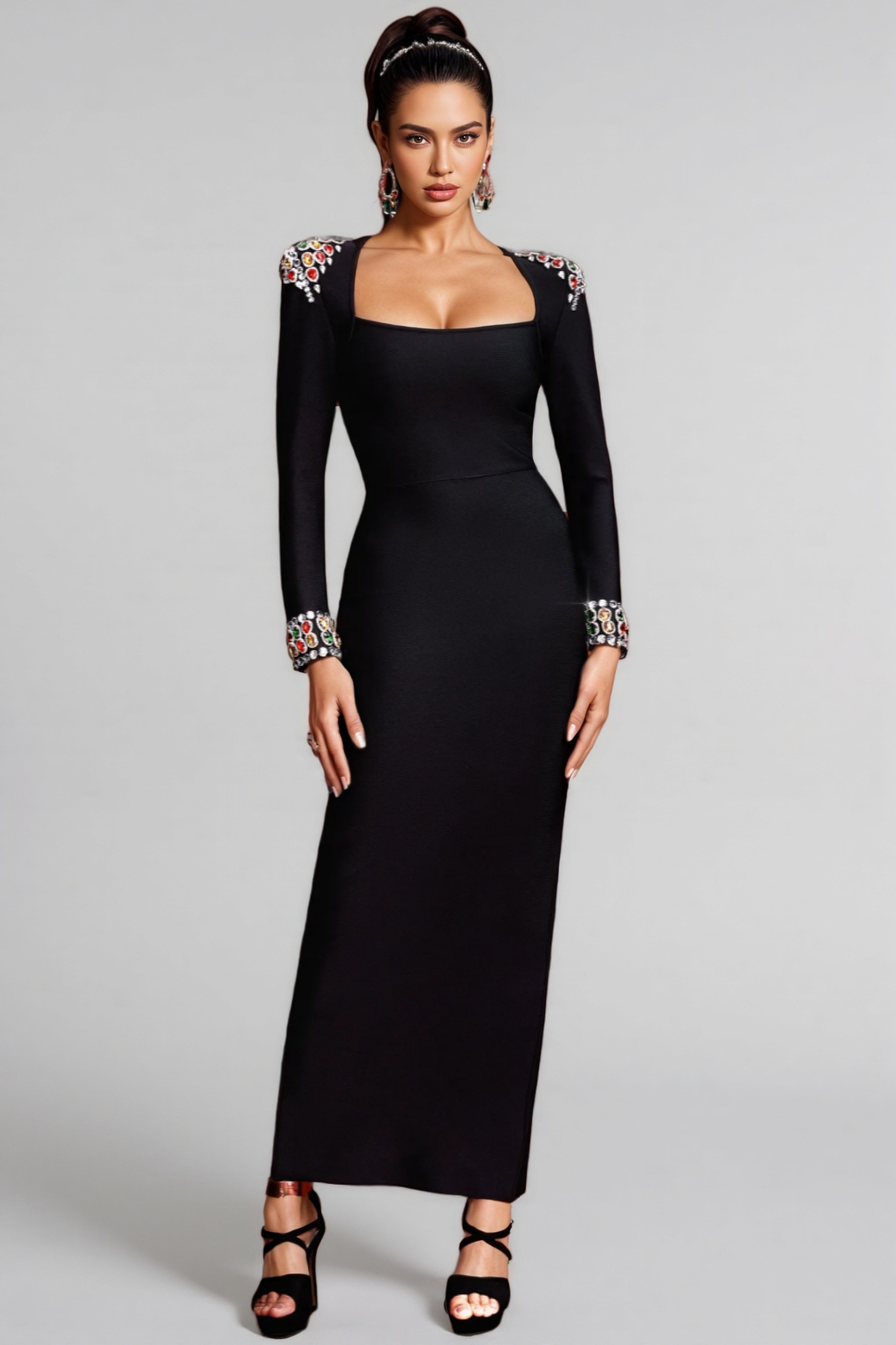 Fayie Rhinestones Bandage Midi Dress