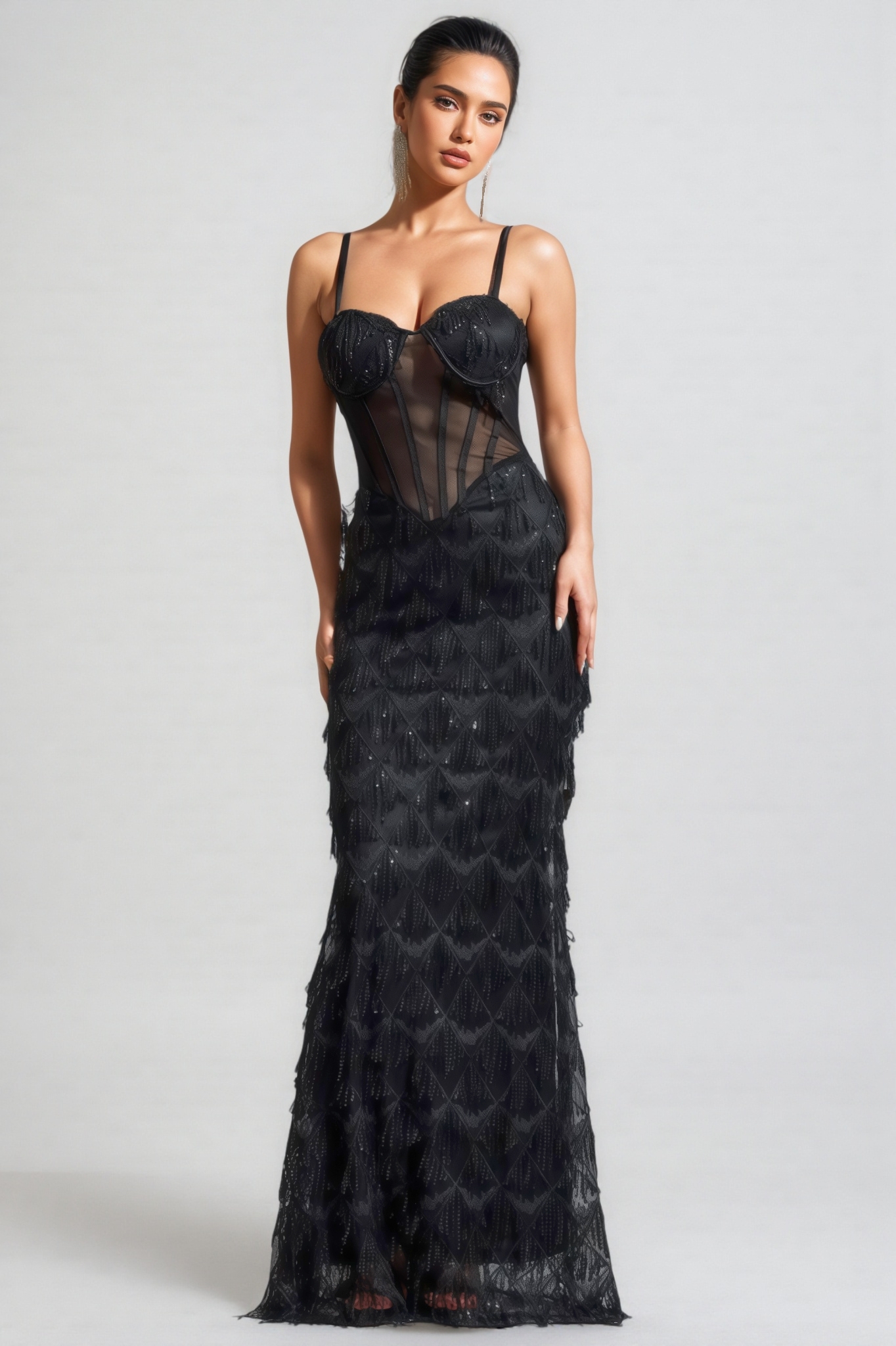 Max Sequin Tassel Neck Maxi Dress