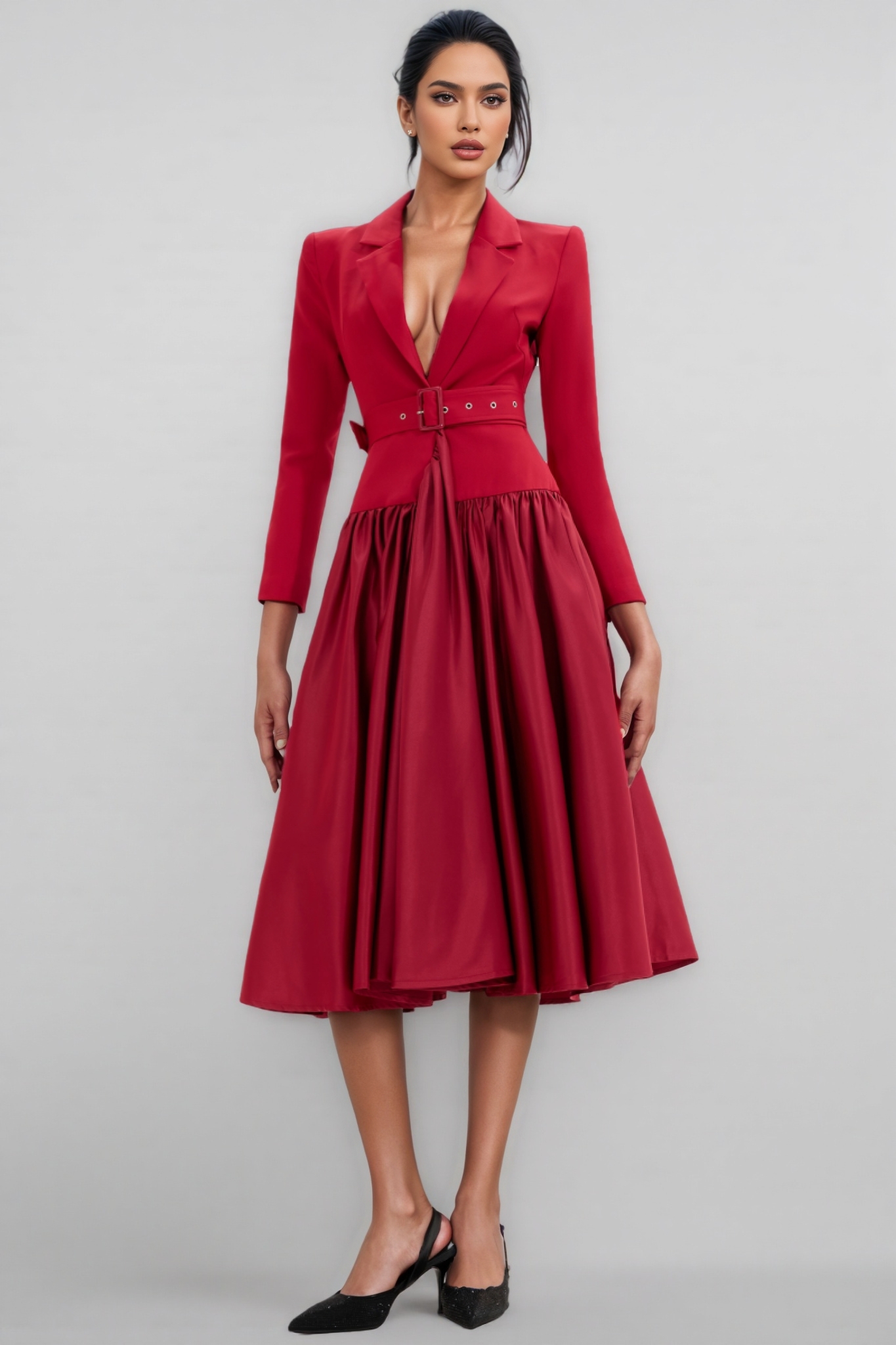 Vole Suit Collar Midi Dress