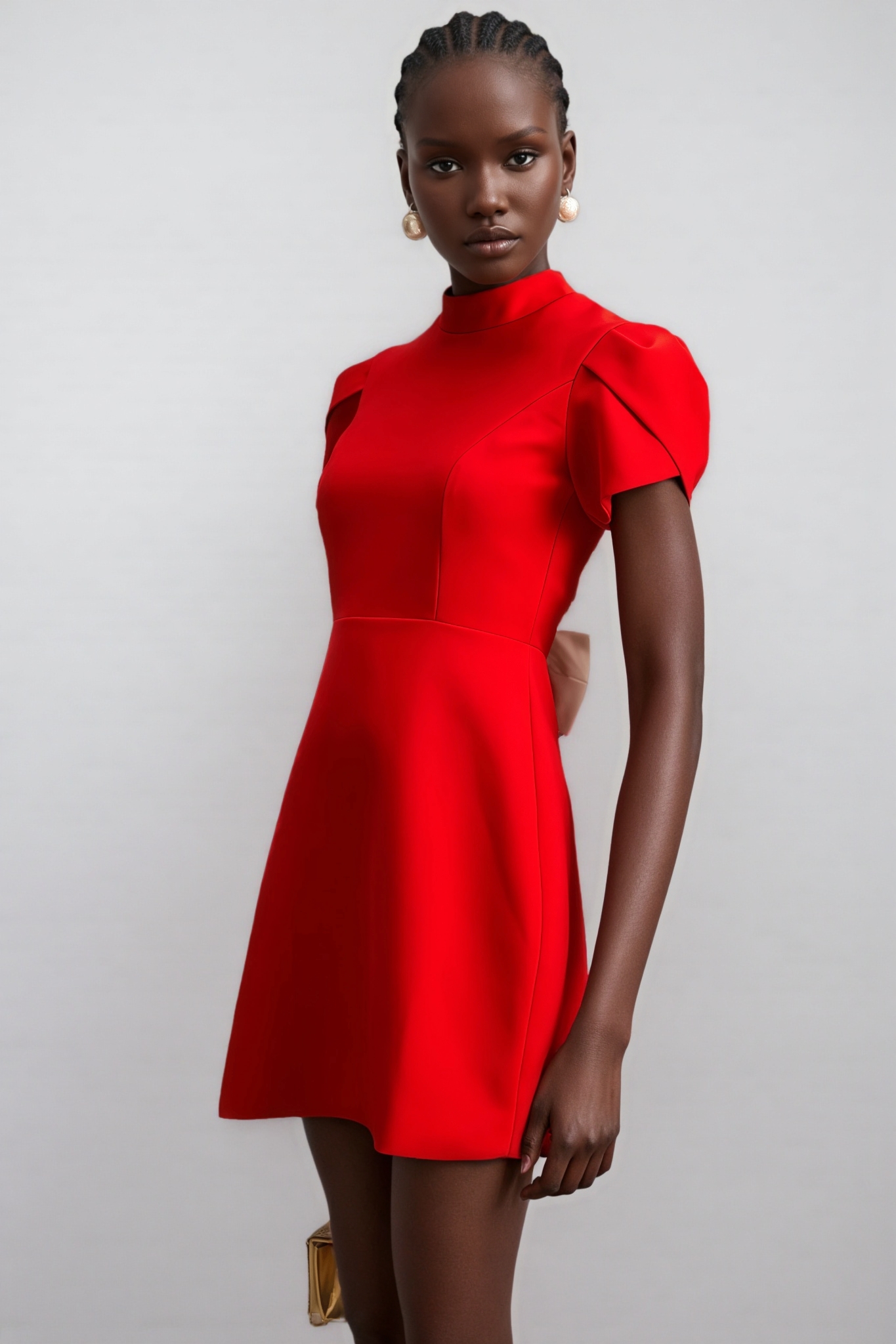 Manik Red Petal-sleeve Bow Mini Dress