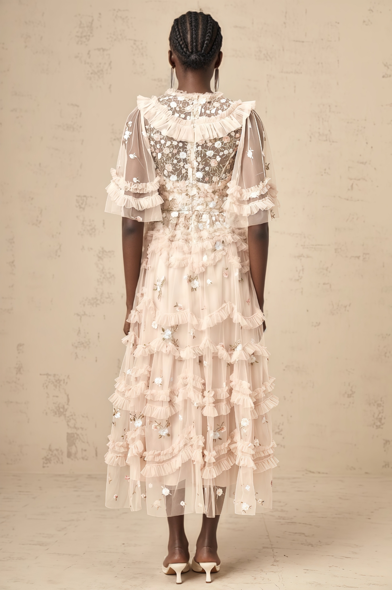 Mivan Floral Embroidered Tiered Ruffled Maxi Dress