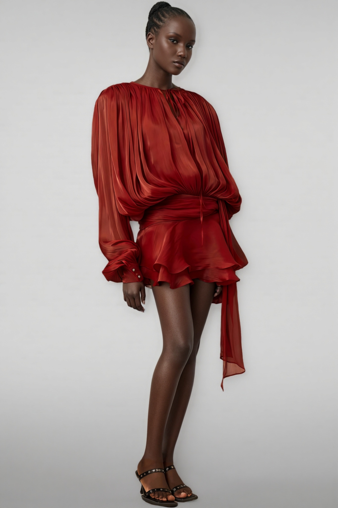 Theodosia Red Pleated Ruffle Mini Dress