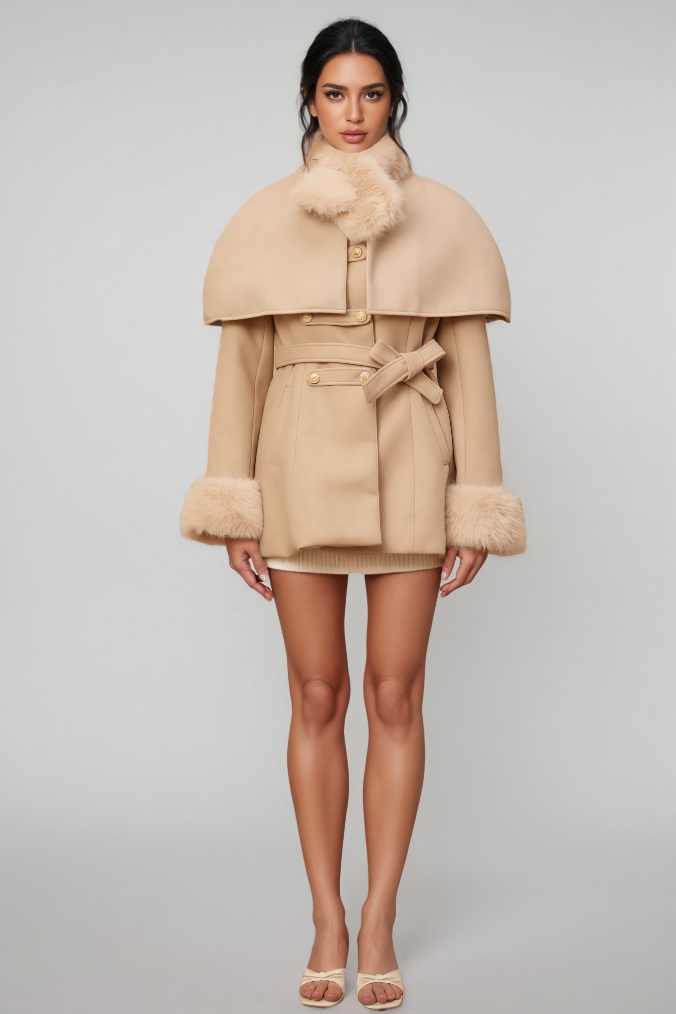Queloz Beige Cape Coat