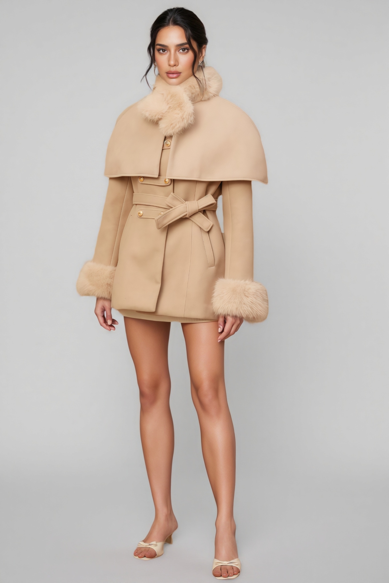Queloz Beige Cape Coat