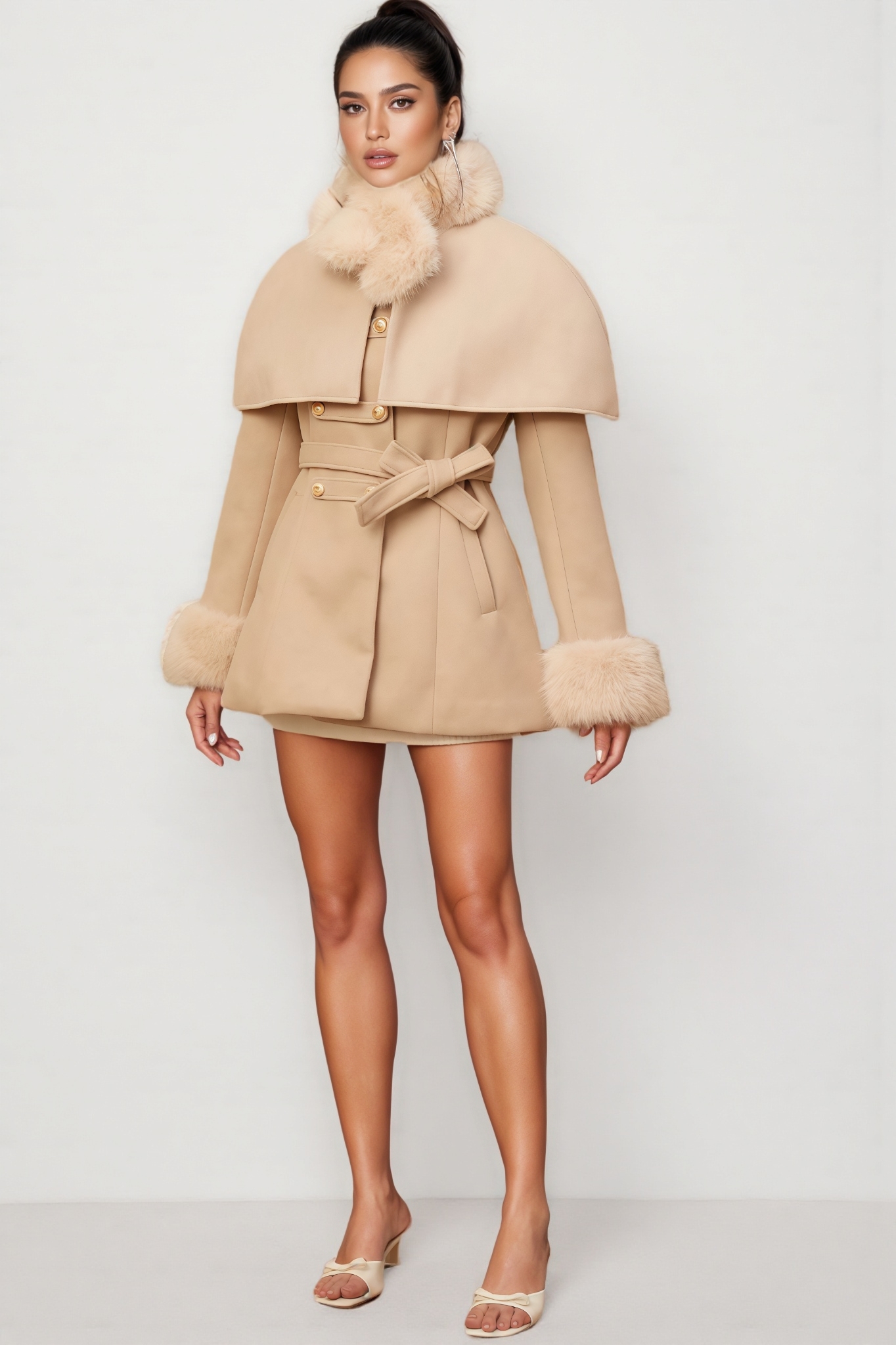 Queloz Beige Cape Coat