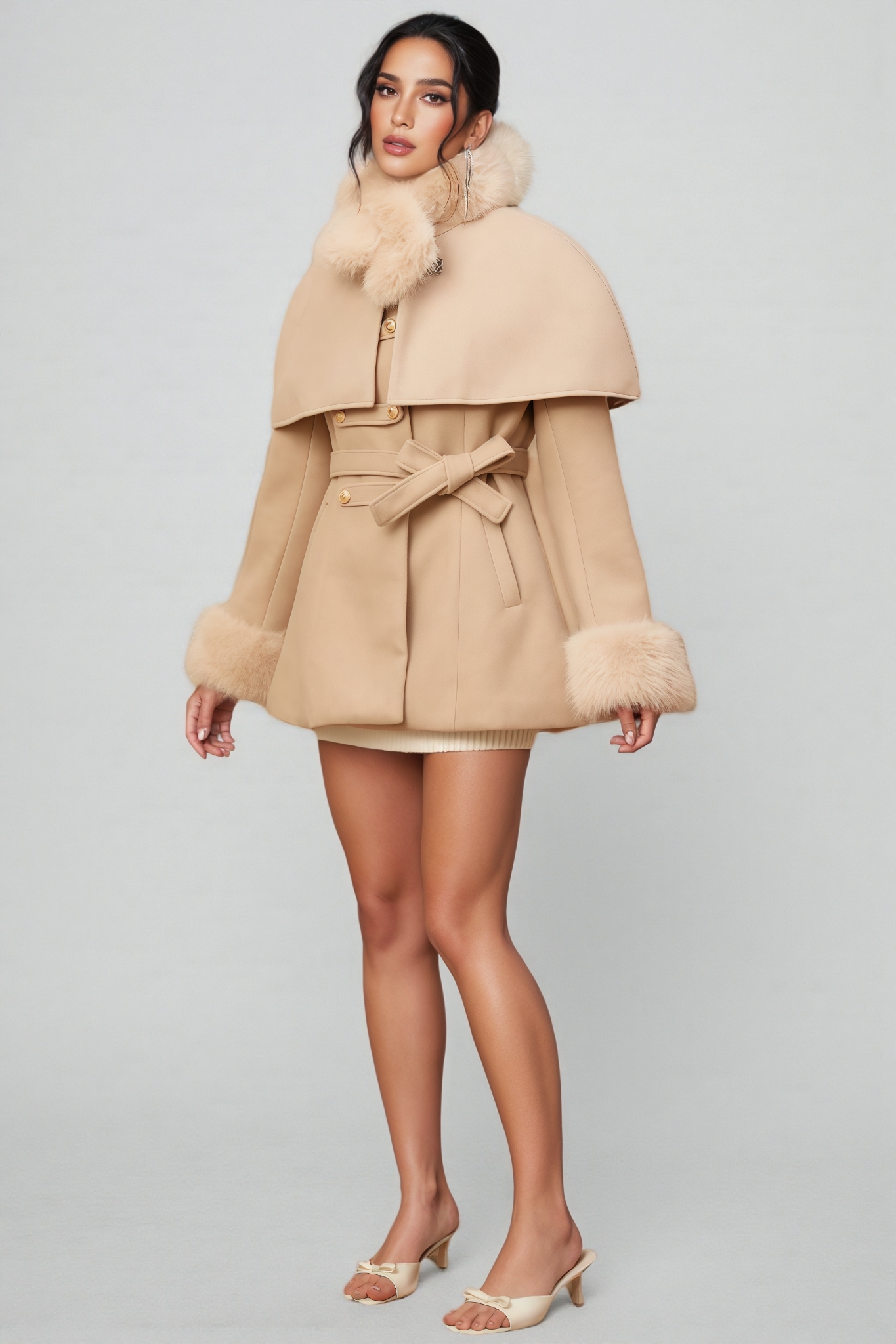 Queloz Beige Cape Coat