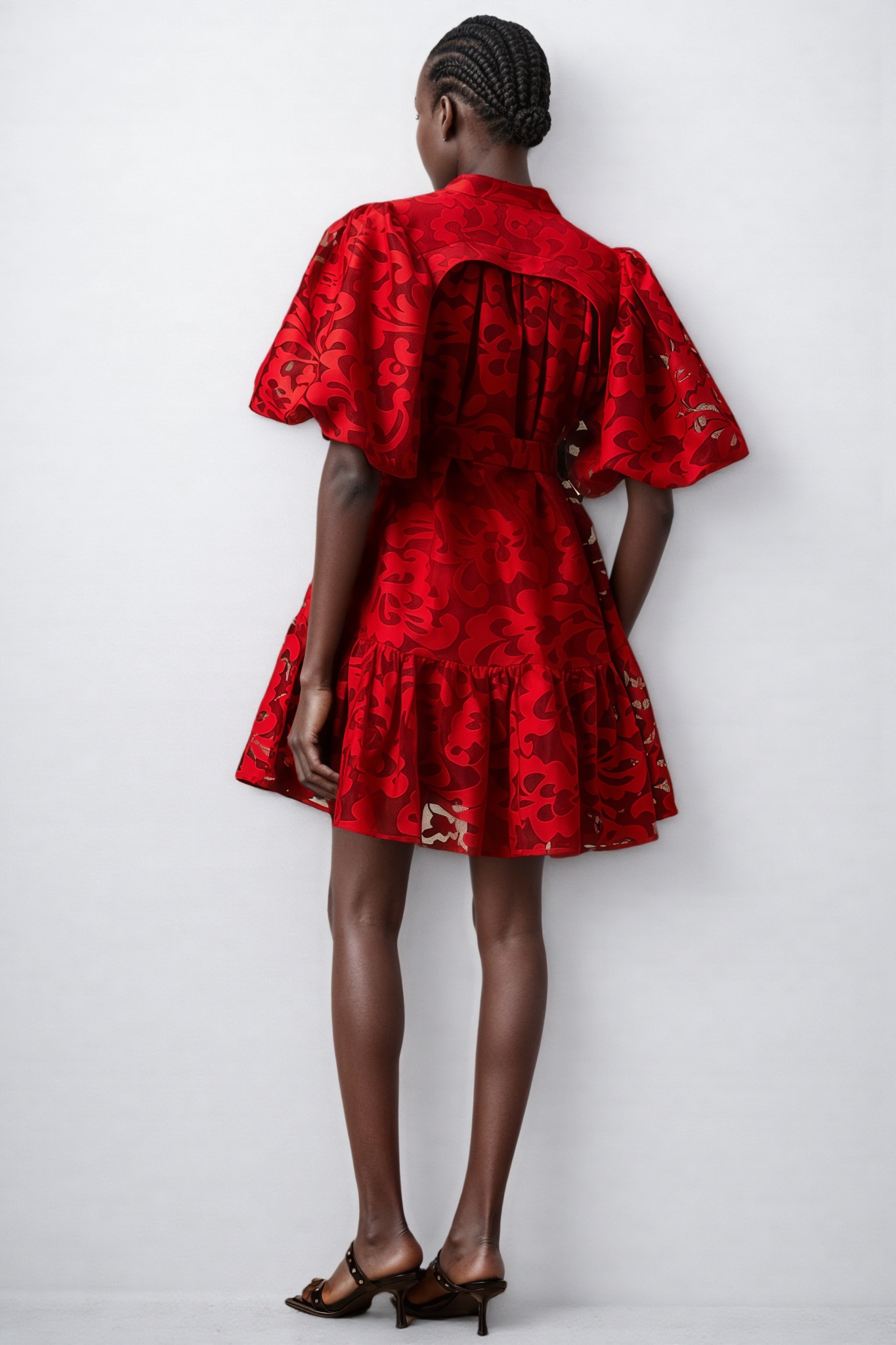 Elgin Red Jacquard Semi-sheer Mini Dress